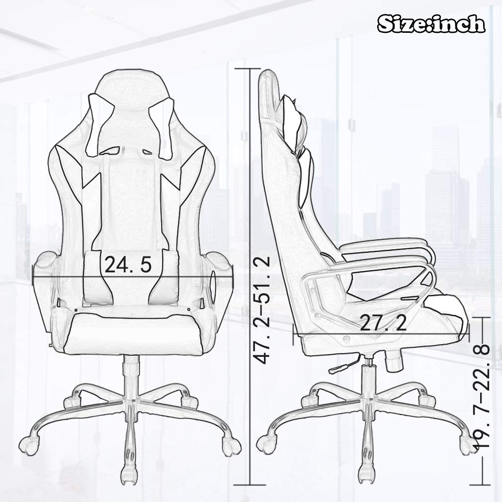 Ergonomic Office Chair, High-Back White Gaming Chair with Lumbar Support PC Computer Chair Racing Chair PU Task Desk Chair Ergonomic Executive Swivel Rolling Chair for Back Pain Women, Men (Black)