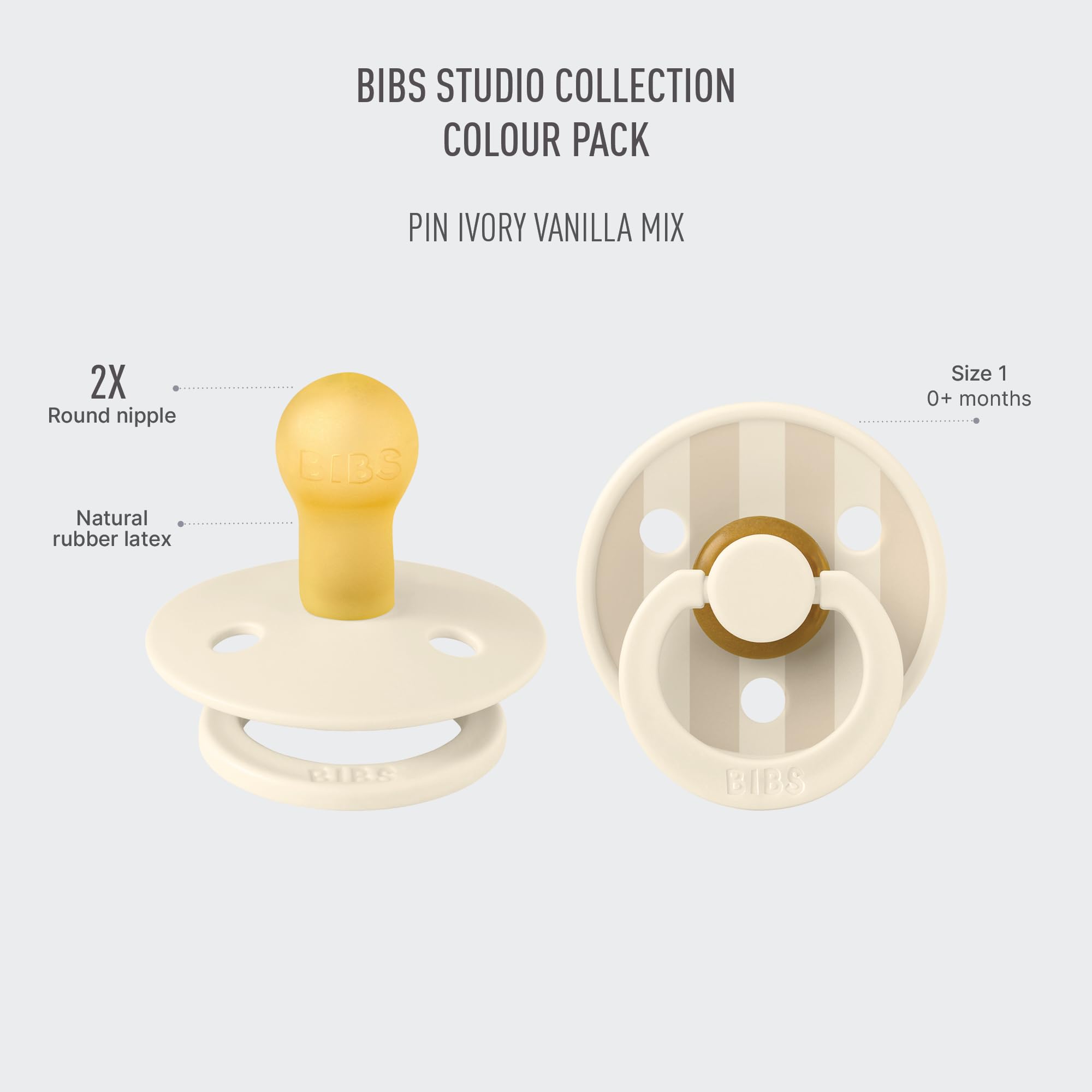 BIBS Pacifiers - Studio Collection | Natural Rubber Baby Pacifier | Set of 2 BPA-Free Soothers | Made in Denmark | (Blush mix, 0-6 Months)