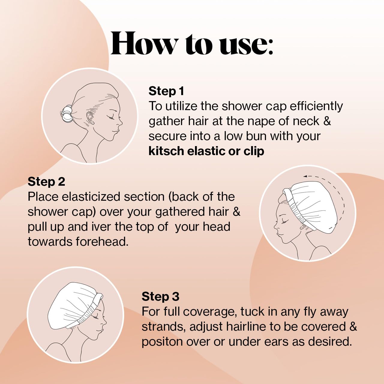 Kitsch Luxury Shower Cap for Women - Reusable Shower Cap for Long Hair with Non Slip Silicon Grip | Waterproof Hair Cap for Shower with One Size Fits Most | Stylish Hair Cover for Shower (Blush Dot)