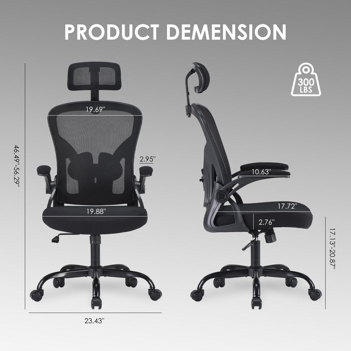 Farini Ergonomic Office Chair, Home Office Desk Chair with Headrest, High Back Computer Chair with Flip-up Armrests and Adjustable Lumbar Support for Home Office Study Bedroom, Khaki.