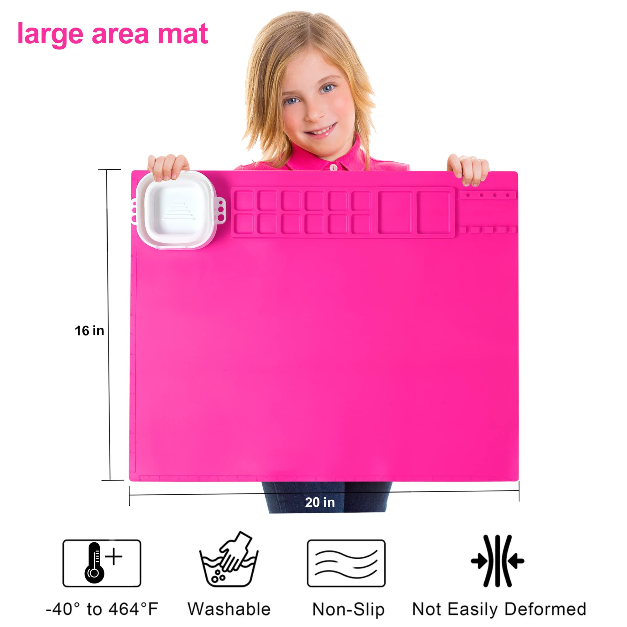 AWOKE Silicone Painting Mat - 20"X16" Silicone Art Mat with 1 Water Cup for Kids - Silcone Craft Mat has12 Color Dividers - 2 Paint Dividers (White)