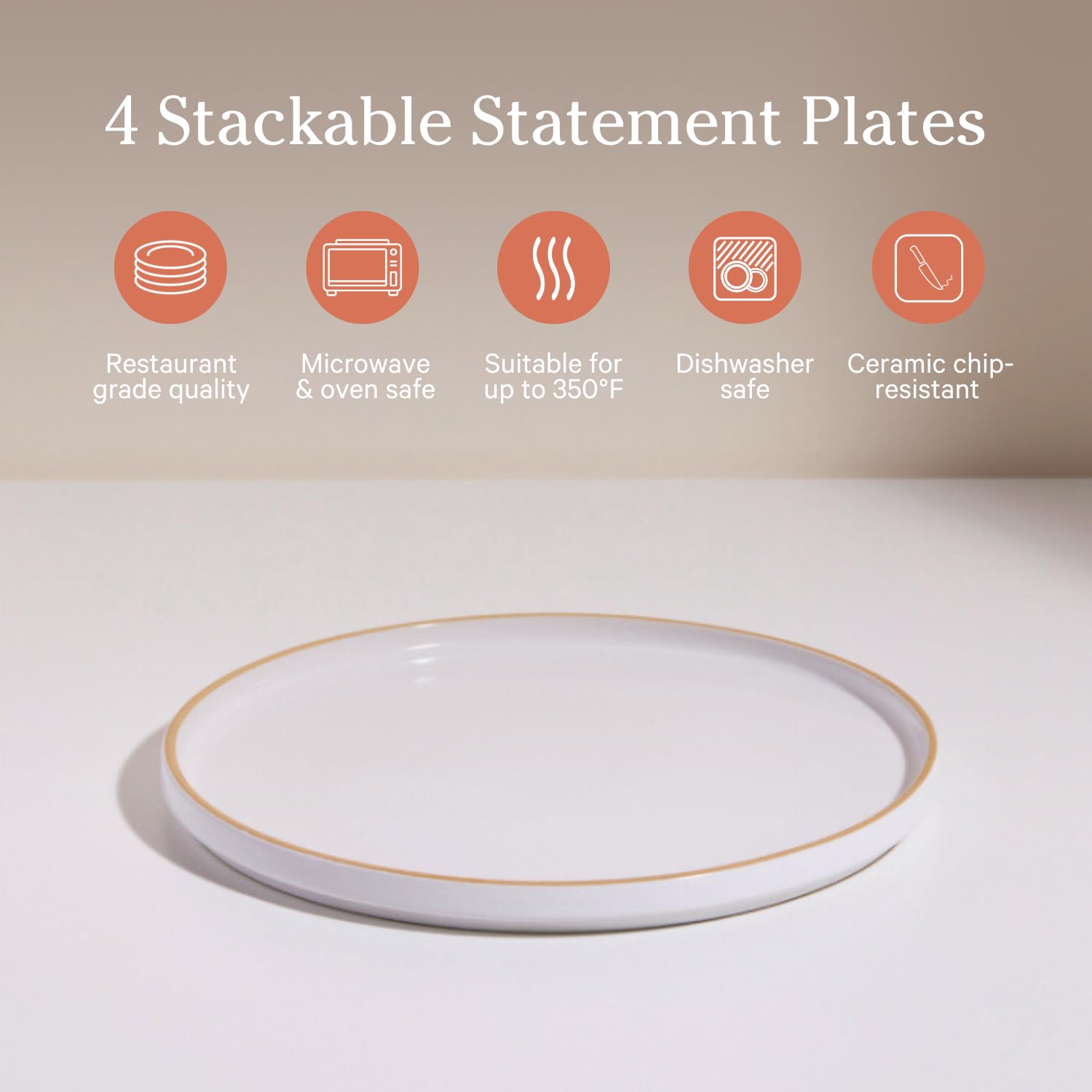 Our Place Dinner Plates - Set of Four 10.5” Handcrafted Ceramic Dinner Plates | Chip-Resistant, Restaurant-Grade | Stackable & Space-Saving | Steam