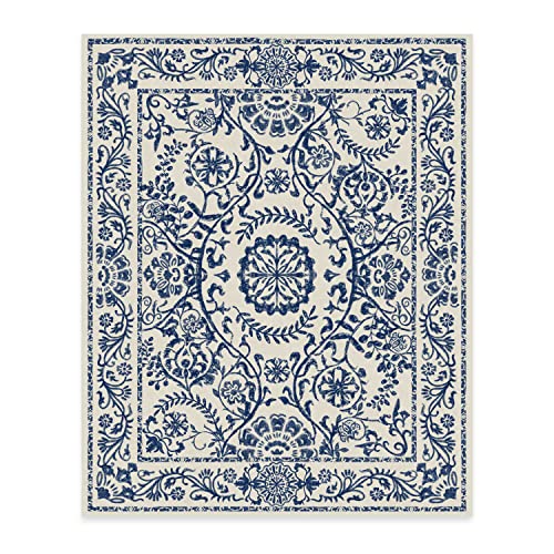 RUGGABLE Washable 2x3 Area Rug, Delphina Delft Blue, Premium Vintage Rugs for Living Room, Bedroom, Kitchen, Office, Classroom with Gripper Non Slip Pad