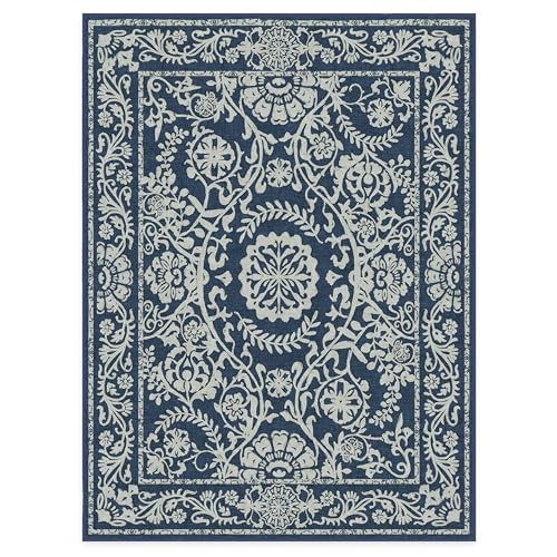 RUGGABLE Washable 2x3 Area Rug, Delphina Delft Blue, Premium Vintage Rugs for Living Room, Bedroom, Kitchen, Office, Classroom with Gripper Non Slip Pad