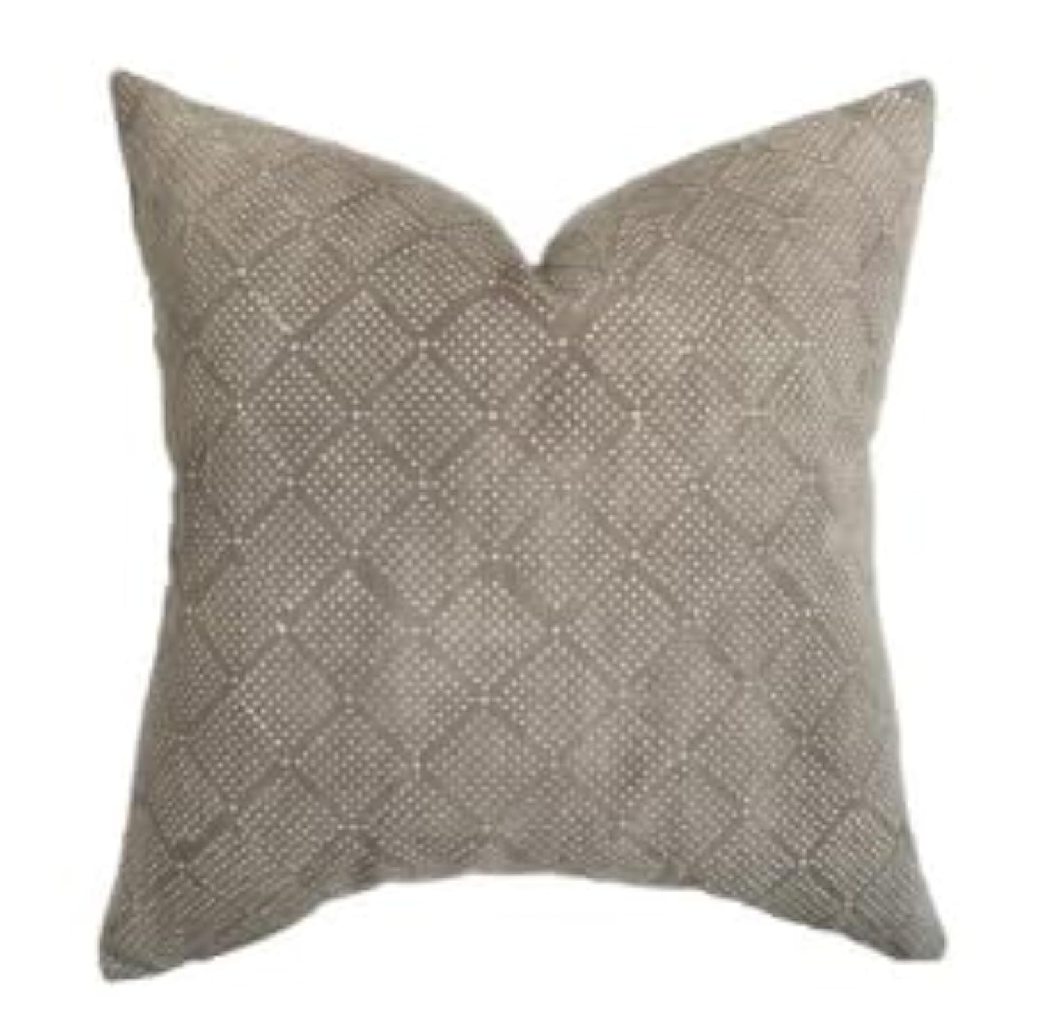 Pillow Cover 100% Linen 20 x 20 inches Double Sided Block Print with Zipper for Easy Removal Home Decor Shabby Chic Farmhouse Neutral Decorative Sofa Couch Accent (Plaid White Grey)