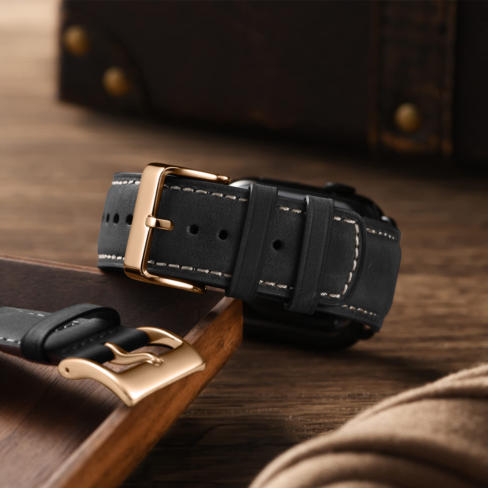 Bestig Compatible with Apple Watch Band 49mm 46mm 45mm 44mm 42mm(Series 3 2 1) Apple Watch Leather Bands Genuine Leather for iWatch Strap Ultra Series 10 9 8 7 6 5 4 SE Women Man-Redbrown/Black