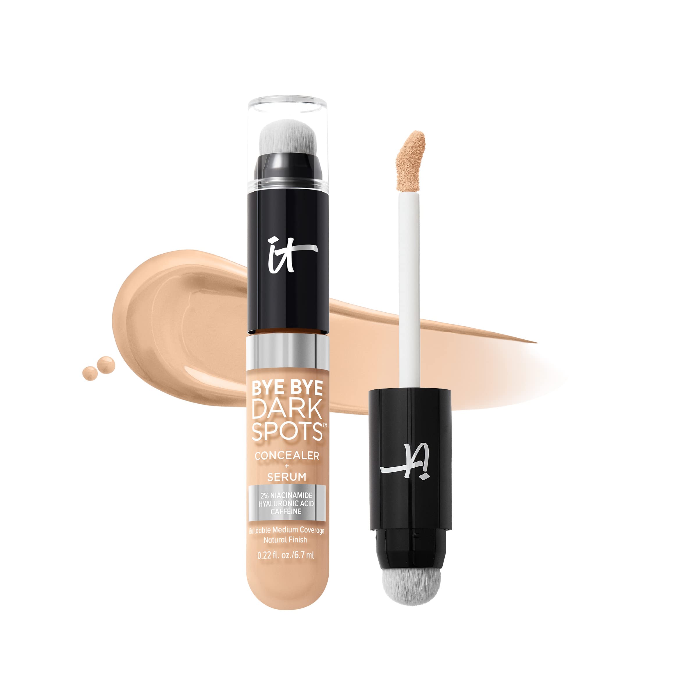 IT Cosmetics Bye Bye Dark Spots Concealer + Brightening Serum – 2% Niacinamide, Hyaluronic Acid & Caffeine - Medium Coverage, Natural Finish, All Skin Types - 0.22 fl oz