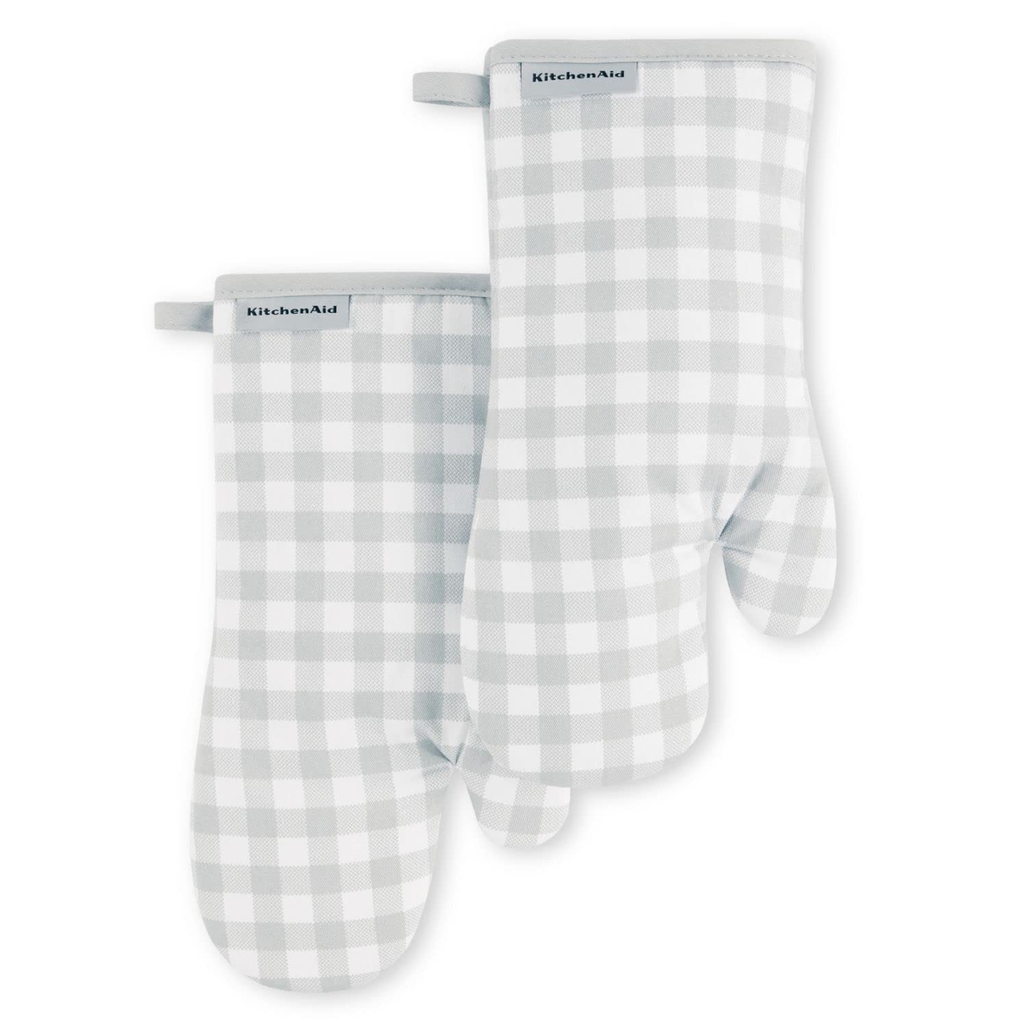 KitchenAid Gingham Oven Mitt 2-Pack Set, Milkshake, 7"x13"