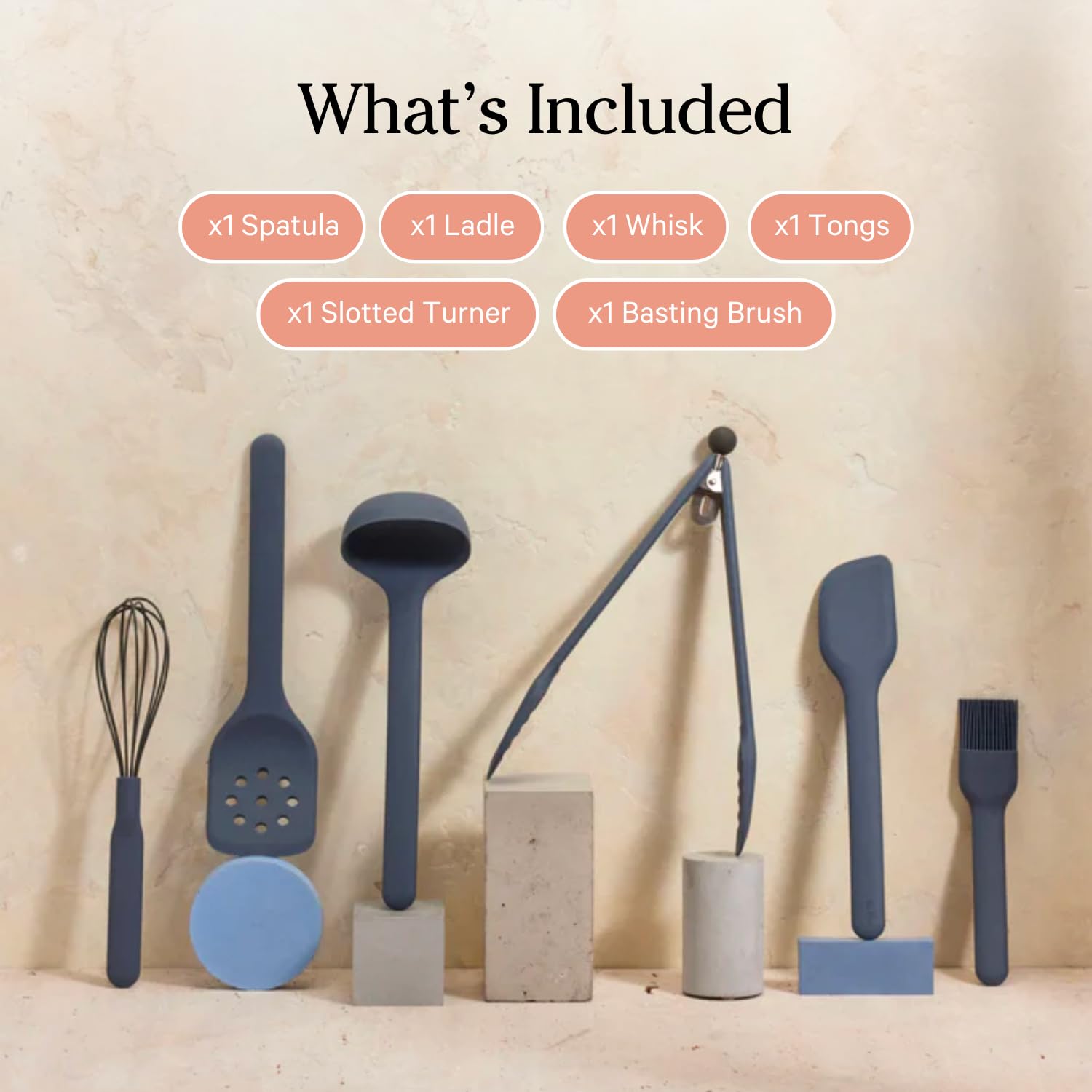 Our Place Utensil Essentials - 6-Piece Silicone Cooking Utensil Set | Ergonomic, Heat-Resistant, Dishwasher Safe | Spatula, Ladle, Whisk, Slotted Turner, Basting Brush, Tongs | BPA-Free | Steam