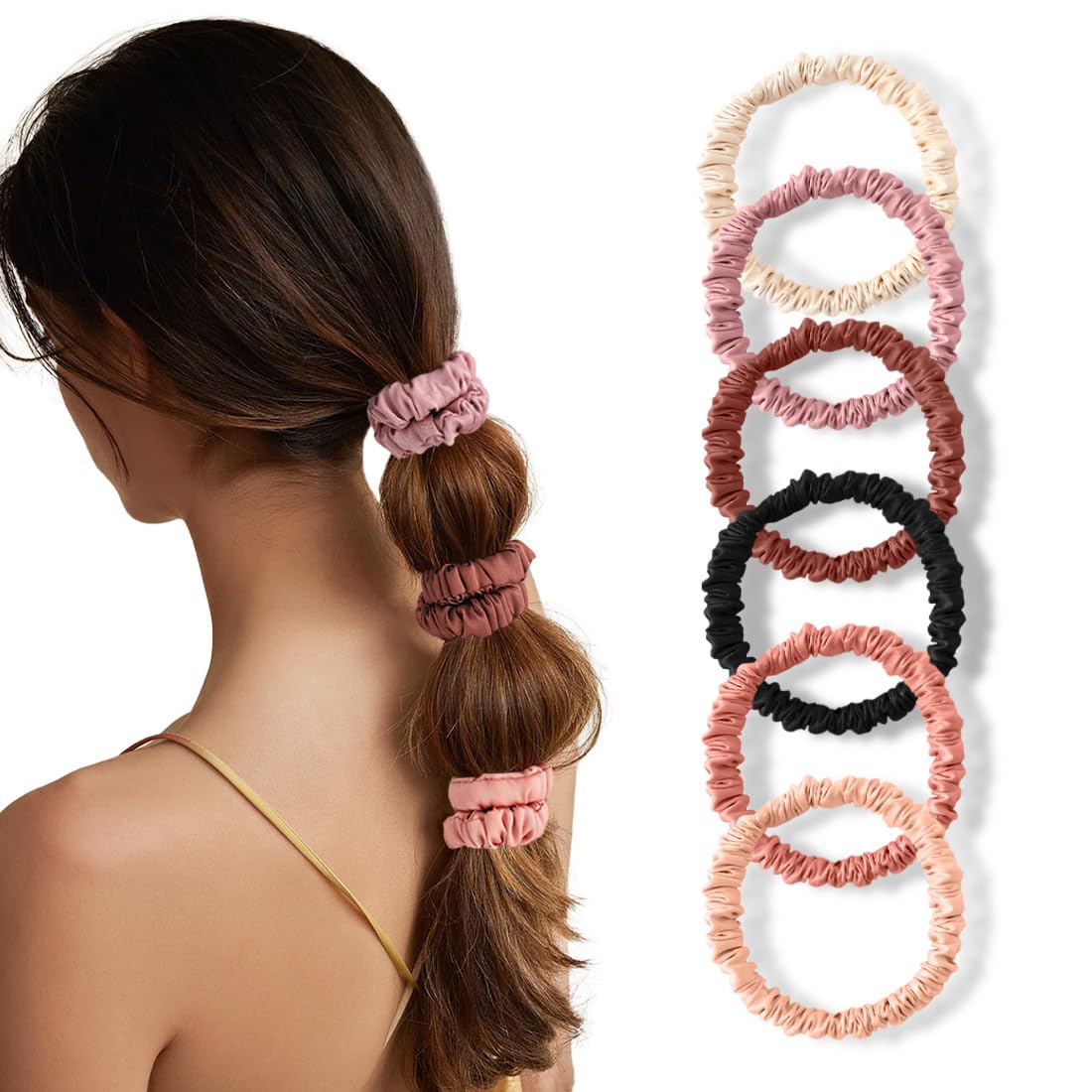 Silk Hair Ties, 100% Mulberry Silk Scrunchies for Hair, Elastic Ponytail Holders No Damage, Scrunchies for Women Girls