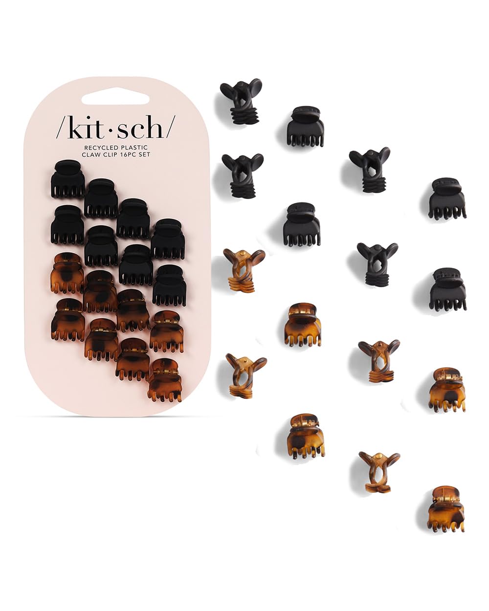 Kitsch Small Hair Clips for Women, Recycled Plastic Small Claw Clips & Mini Claw Clips for Hair, Mini Hair Clips for Thin Hair, Tiny Jaw Clip for Hair, 16 pcs (Tortoise & Black)