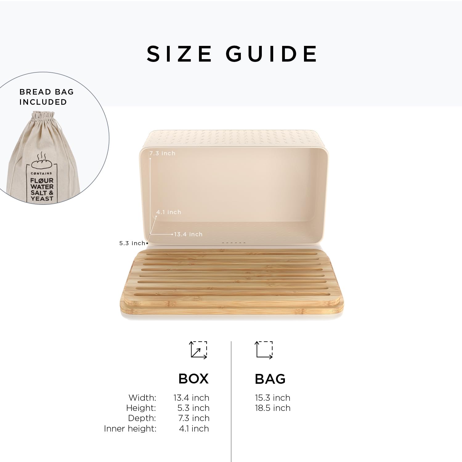 LARS NYSØM Bread Box I Metal bread box with linen bread bag for long lasting freshness I Bread box with bamboo lid usable as cutting board I 34 x 19.5 x 13.5 cm (Taupe Brown)