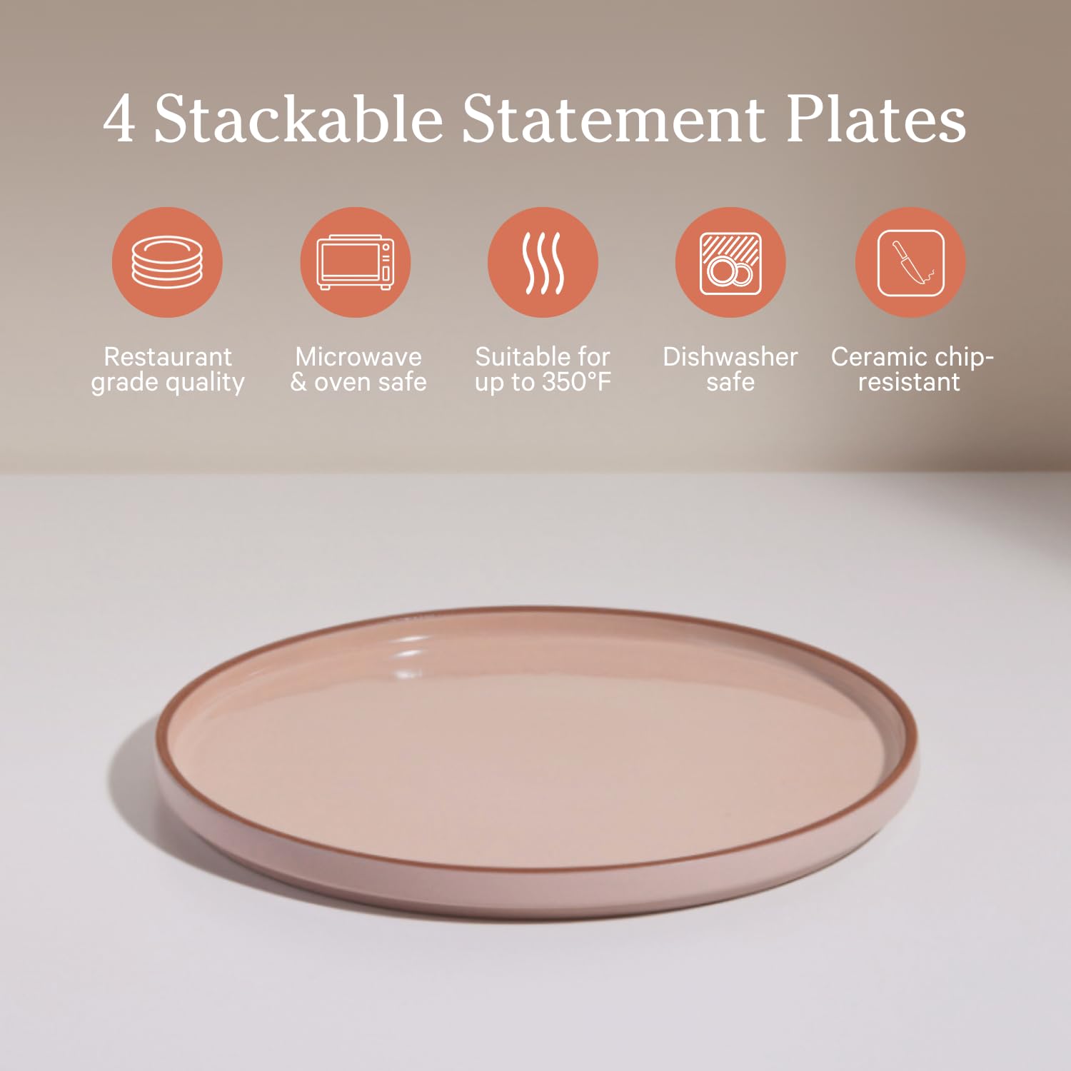 Our Place Dinner Plates - Set of Four 10.5” Handcrafted Ceramic Dinner Plates | Chip-Resistant, Restaurant-Grade | Stackable & Space-Saving | Steam