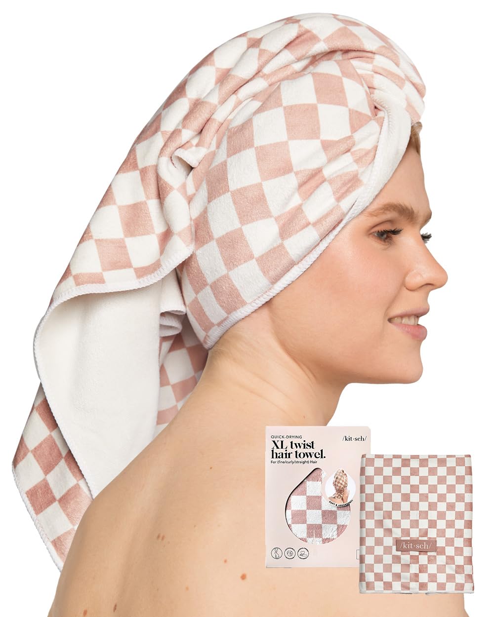 Kitsch Microfiber Hair Towel Wrap - Quick Dry Curly Hair Wraps for Women Wet Hair | Microfiber Towel for Hair | Hair Drying Towel Wrap | Hair Towels for Women | Hair Turban for Wet Hair (Blush)