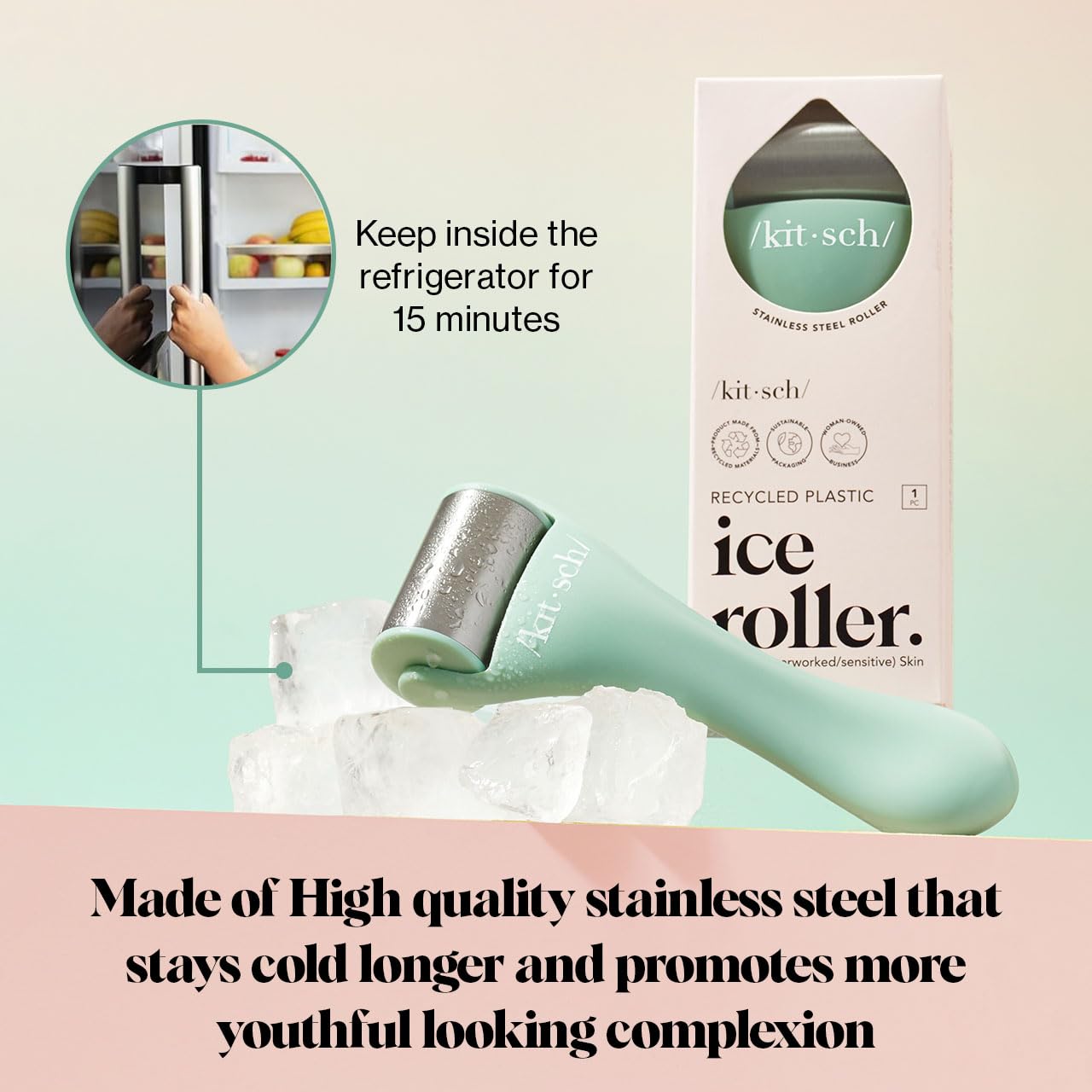 Kitsch Ice Roller for Face & Eye Puffiness, Cold Skin Care for Facial Lymphatic Drainage, Dark Circles & Migraine Relief, Self Tool for Wrinkles, Valentines Day Gifts for Women Face Massager (Pink)