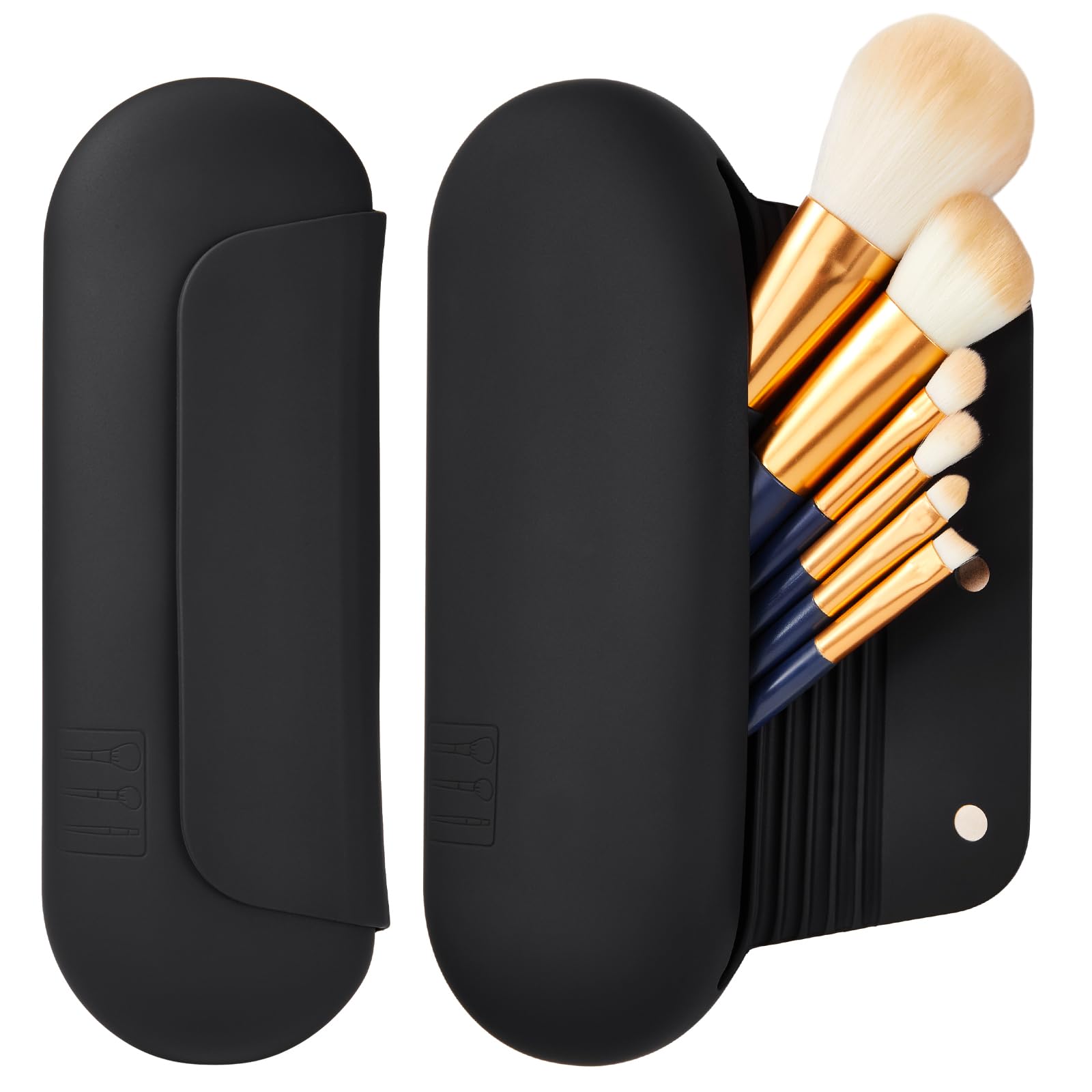 AGIKET Silicone Makeup Brush Holder Travel Cosmetic Bag:Soft Portable Cosmetic Face Brushes Holder with Upgrade Anti-Fall Out Magnetic Closure, Large Travel Makeup Brush Case - Walnut