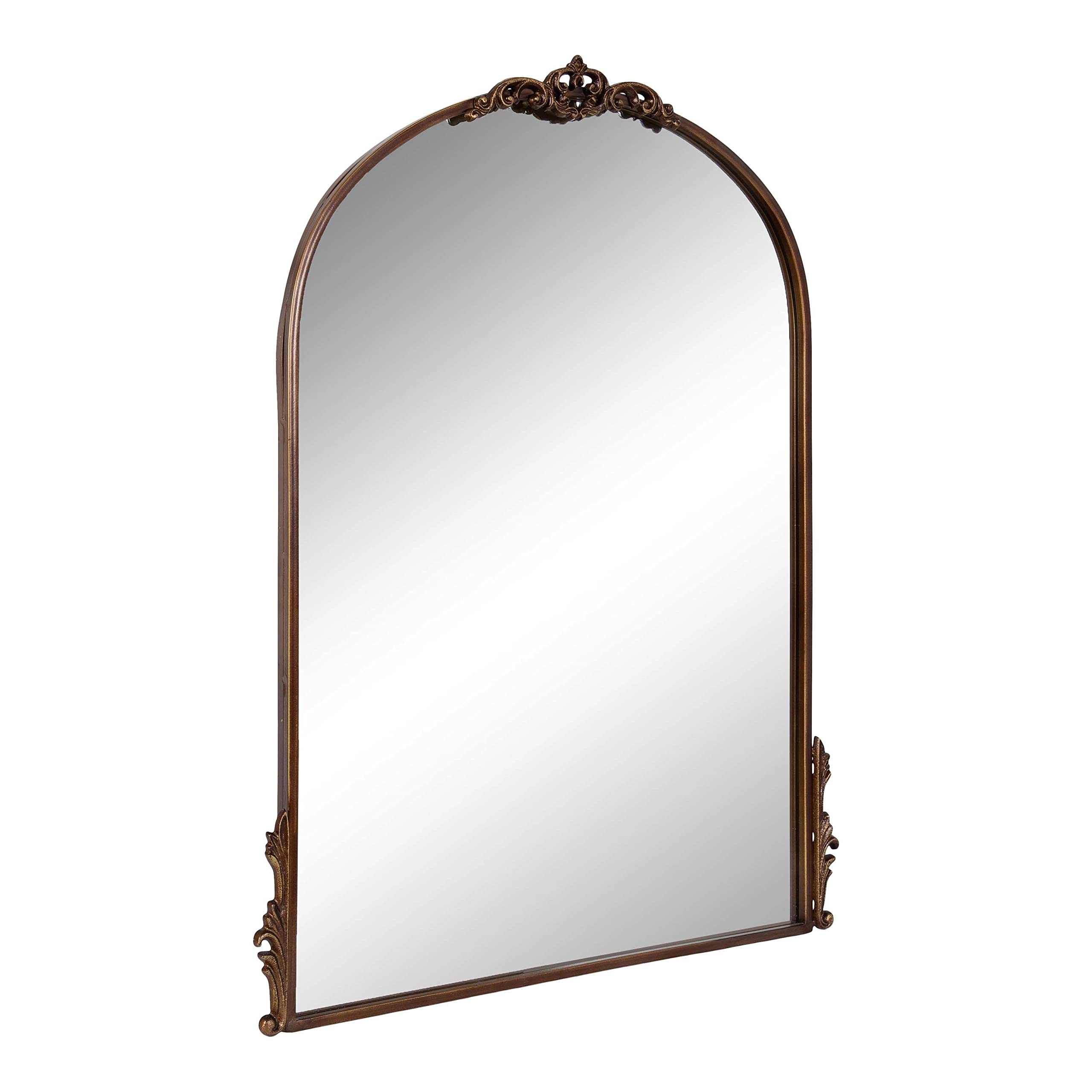 Kate and Laurel Myrcelle Traditional Arched Mirror, 25 x 33, Gold, Decorative Large Arch Mirror with Ornate Garland Detailing Along The Crown and Edges of The Frame