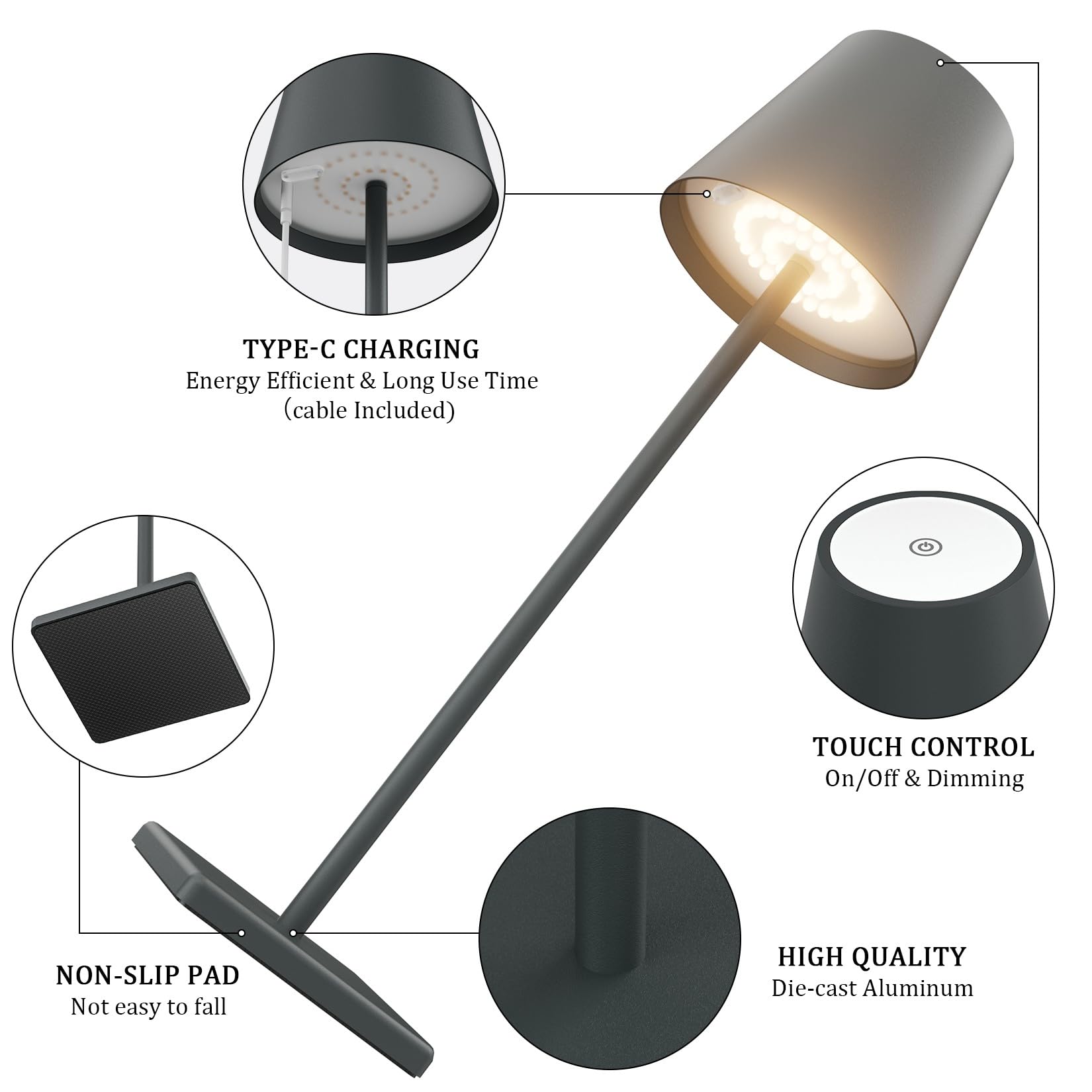 2-Pack LED Cordless Table Lamp, Rechargeable Battery Desk lamp 3W 5500mAh Battery Operated Stepless Dimming Modern Portable Table Light for Restaurant/Bedroom/Outdoor IP54 Waterproof (Off White)