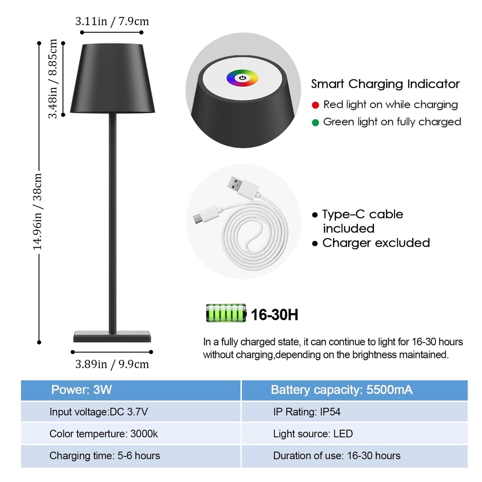2-Pack LED Cordless Table Lamp, Rechargeable Battery Desk lamp 3W 5500mAh Battery Operated Stepless Dimming Modern Portable Table Light for Restaurant/Bedroom/Outdoor IP54 Waterproof (Off White)