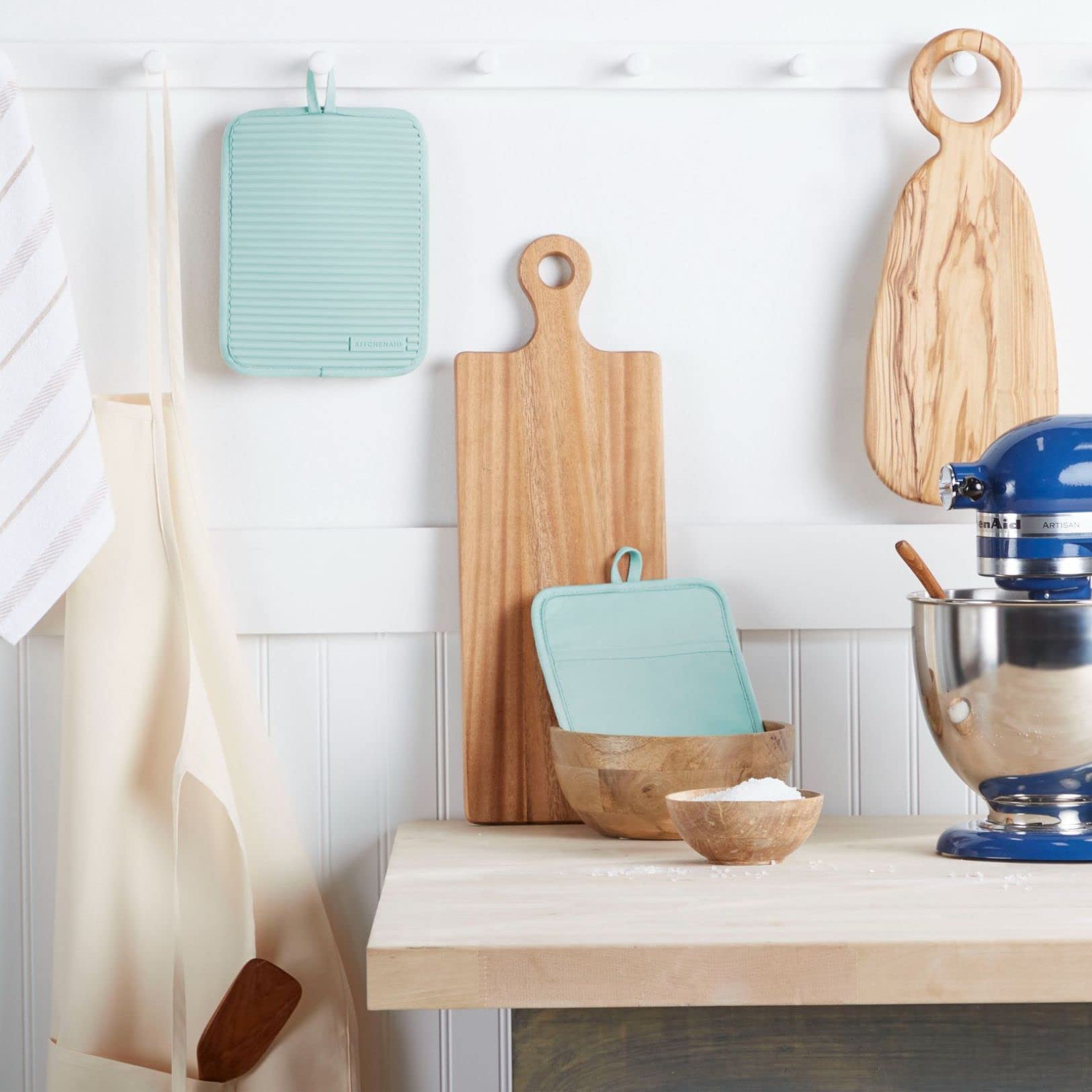 KitchenAid Ribbed Soft Silicone Water Resistant Pot Holder Set, Milkshake , 2 Piece Set, 7"x9"