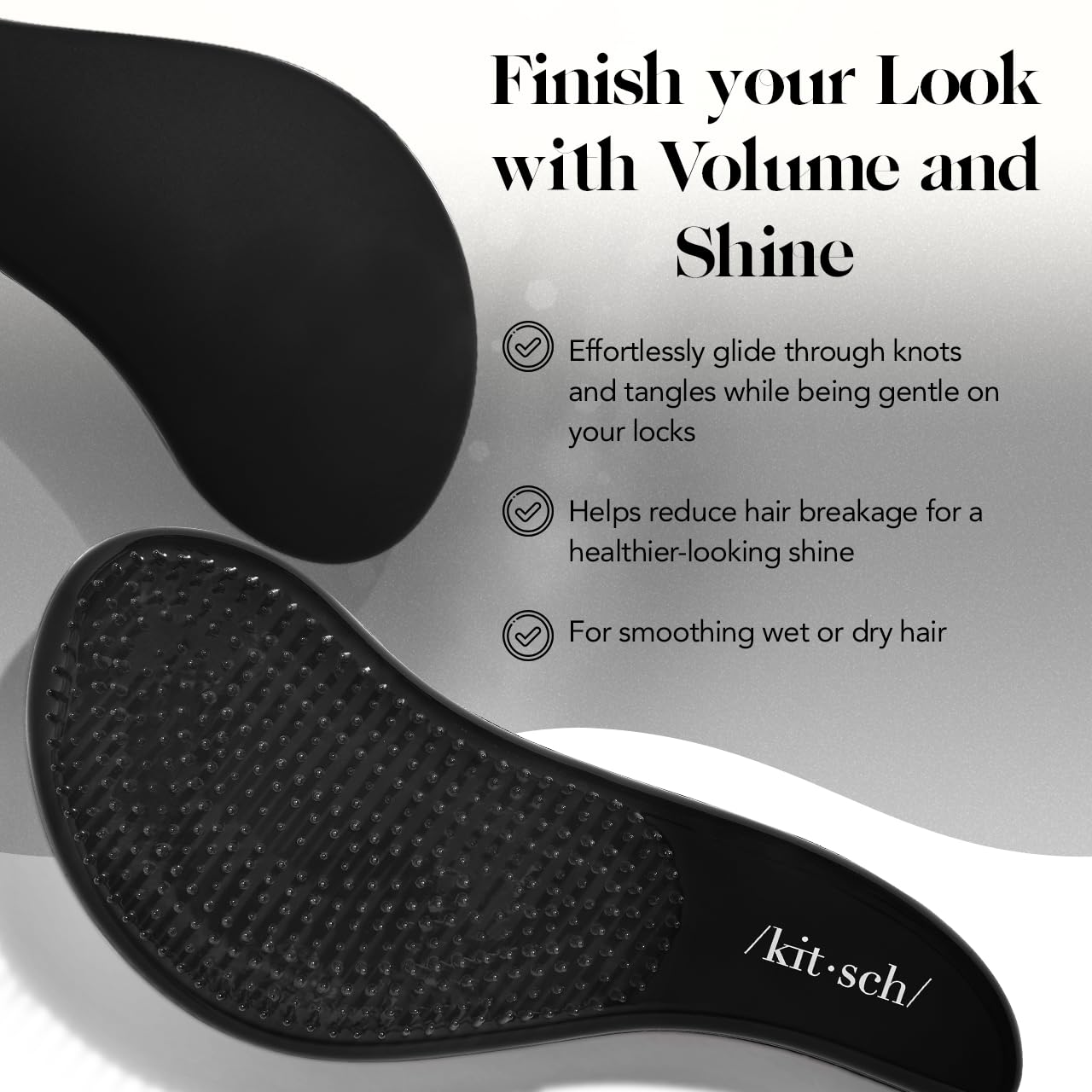 Kitsch Detangler Brush for Curly, Straight, Wet and Dry Hair - No Pain Hair Detangler Brush with Flexible Bristles, Easy-to-Hold, Shower & Travel Hair Brush for Adults and Kids - Black