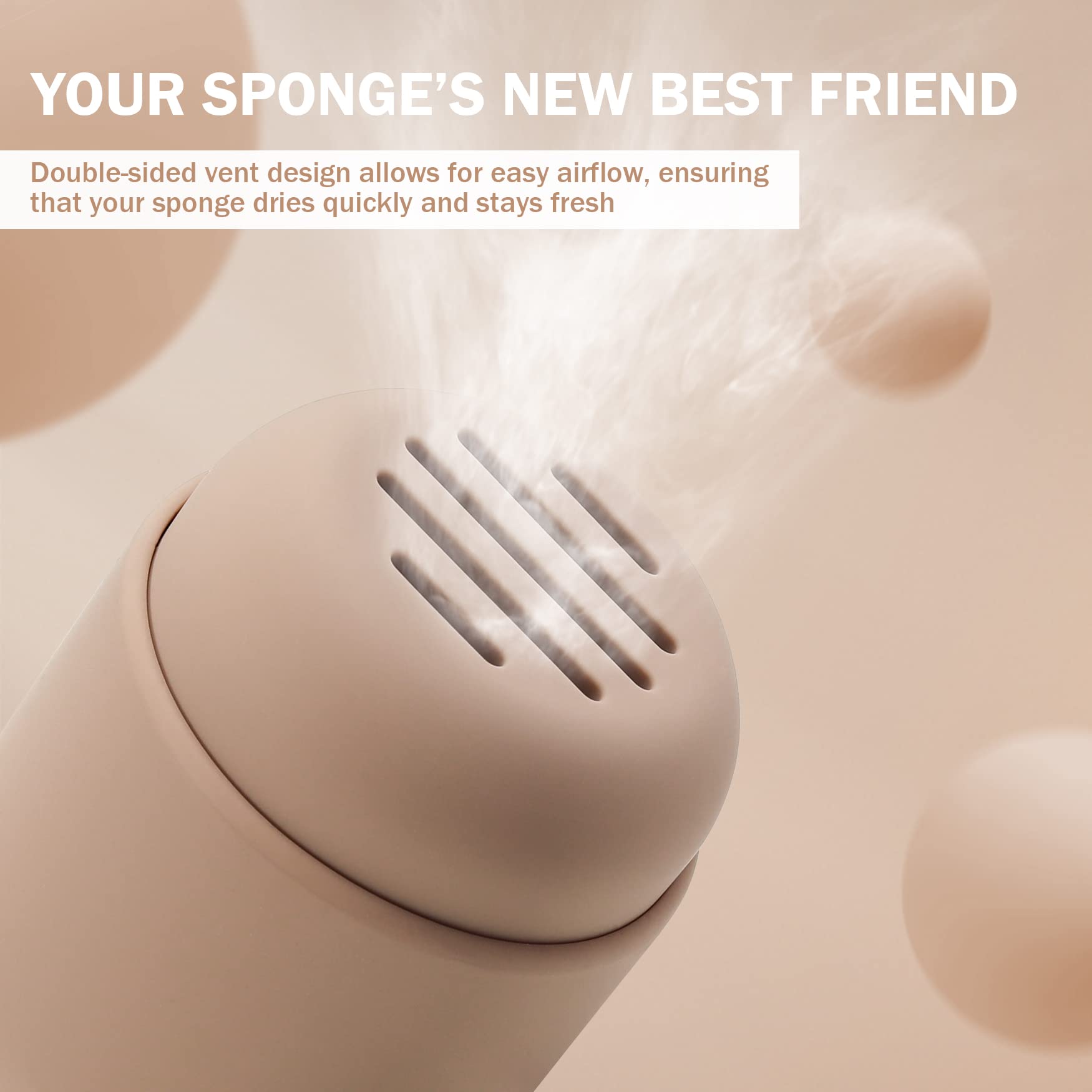 BEZOX Makeup Sponge Holder, Silicone Beauty Sponge Case with Double-Sided Vent Design for Quick Drying, Compact Travel Essentials Make Up Blender Container - Khaki