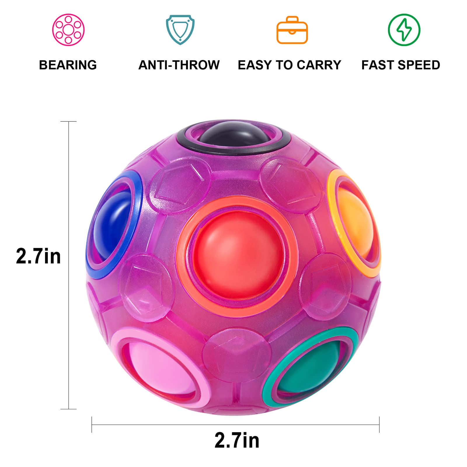 Vdealen Magic Rainbow Puzzle Ball- Fidget Ball Puzzle Game- Brain Teaser Toy for Boys & Girls- Birthday Party Christmas Easter Gift Stocking Stuffers Toy for Kids Teens Adults- 2 Pack