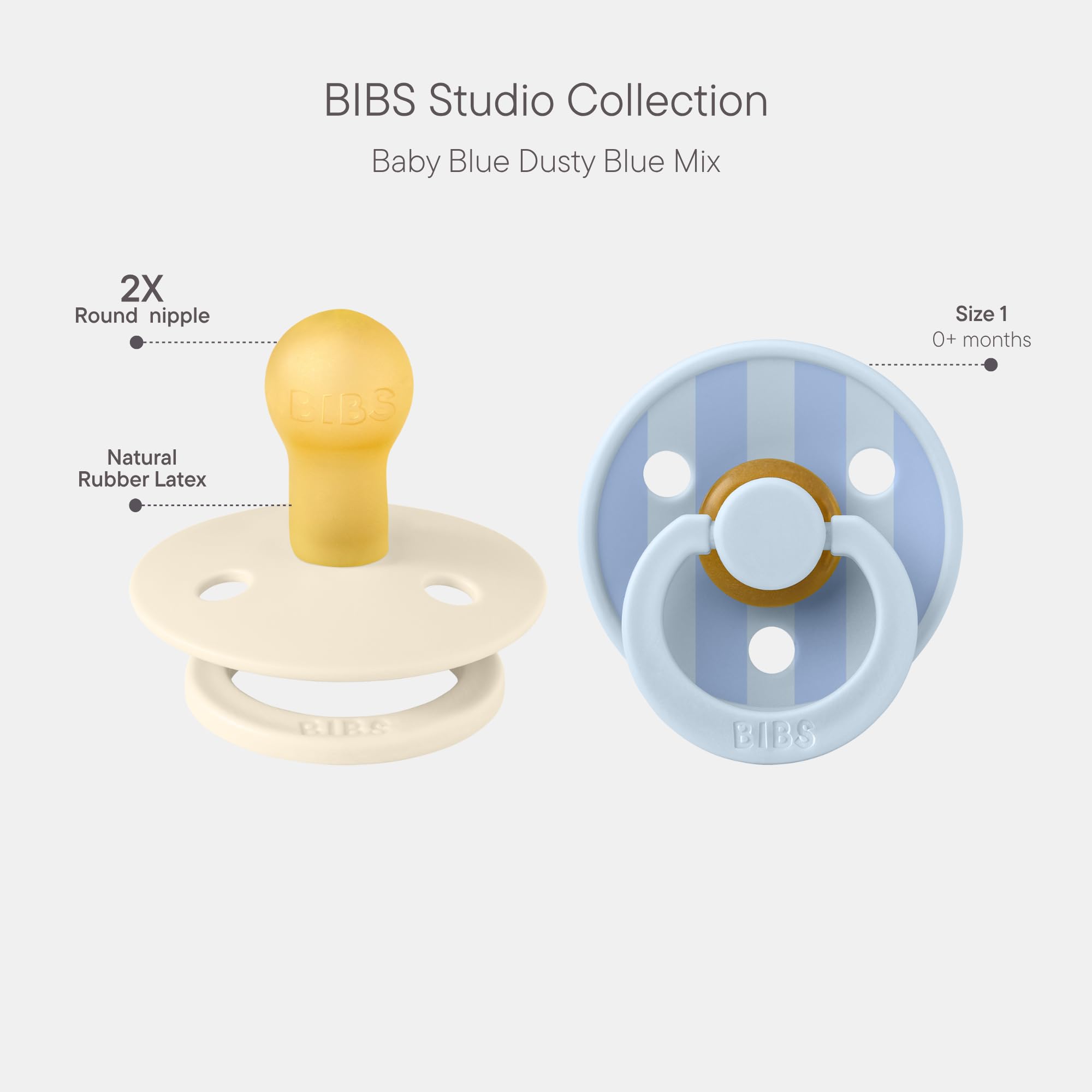 BIBS Pacifiers - Studio Collection | Natural Rubber Baby Pacifier | Set of 2 BPA-Free Soothers | Made in Denmark | (Blush mix, 0-6 Months)