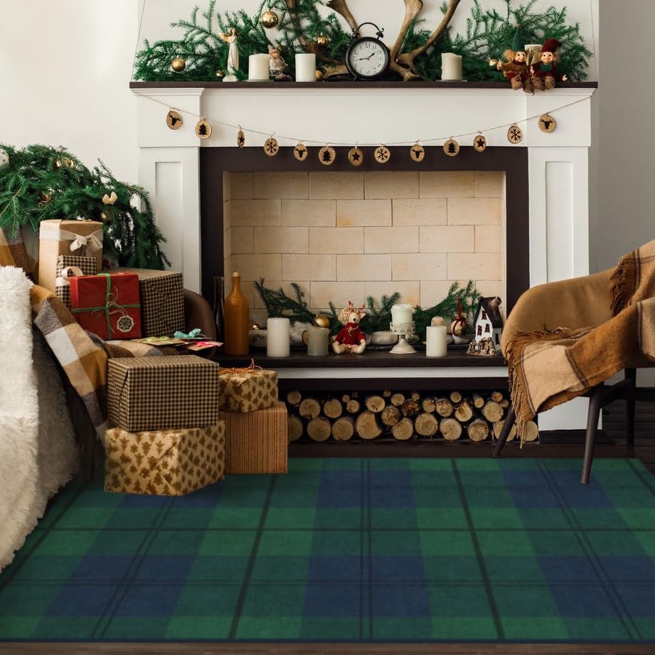RUGGABLE Winter Plaid Washable Rug - Perfect Holiday Area Rug for Living Room Bedroom Kitchen - Pet & Child Friendly - Stain & Water Resistant - Dress Stewart Tartan Plaid 3&
