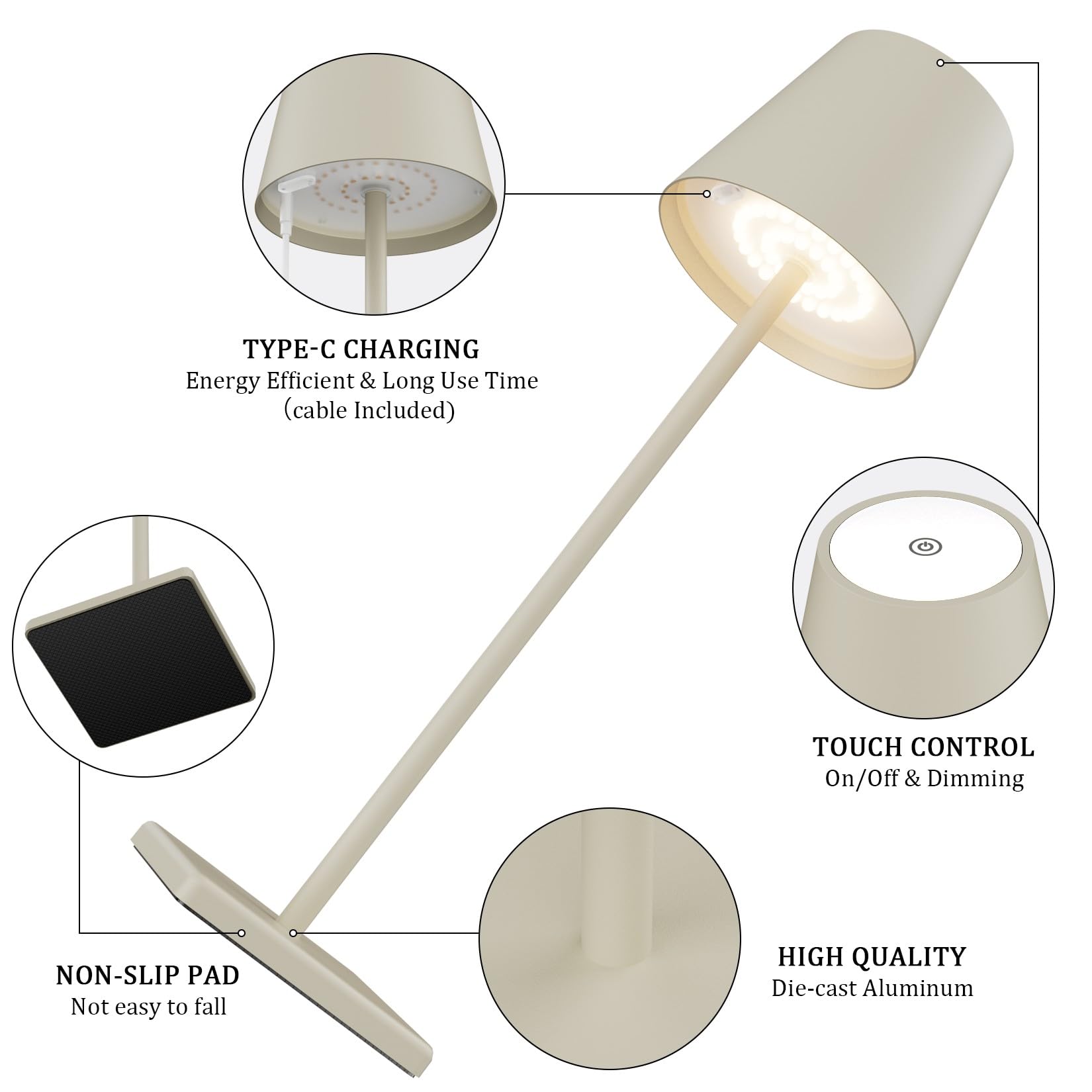 2-Pack LED Cordless Table Lamp, Rechargeable Battery Desk lamp 3W 5500mAh Battery Operated Stepless Dimming Modern Portable Table Light for Restaurant/Bedroom/Outdoor IP54 Waterproof (Off White)