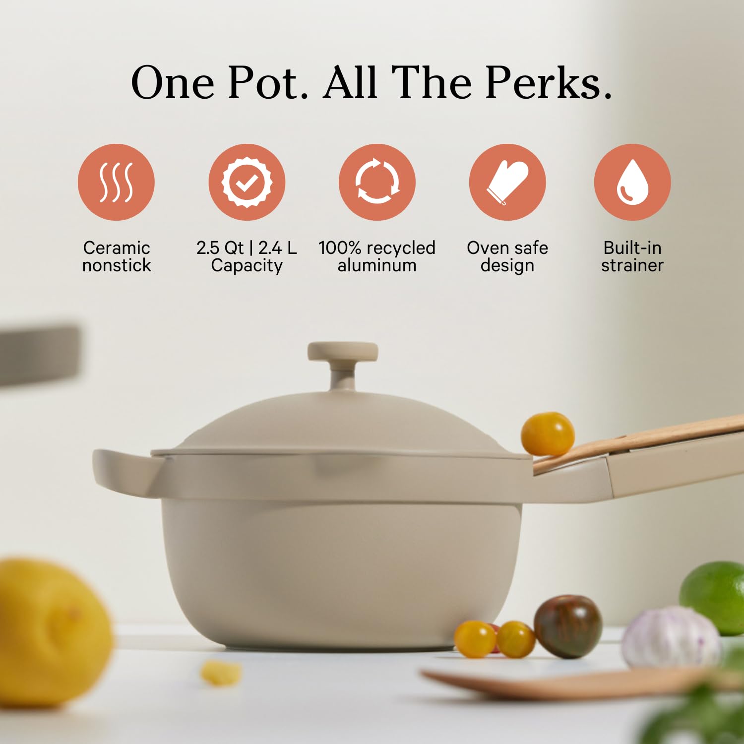 Our Place Perfect Pot - 5.5 Qt. Nonstick Ceramic Sauce Pan with Lid | Versatile Cookware for Stovetop and Oven | Steam, Bake, Braise, Roast | PTFE and PFOA-Free | Toxin-Free, Easy to Clean | Steam