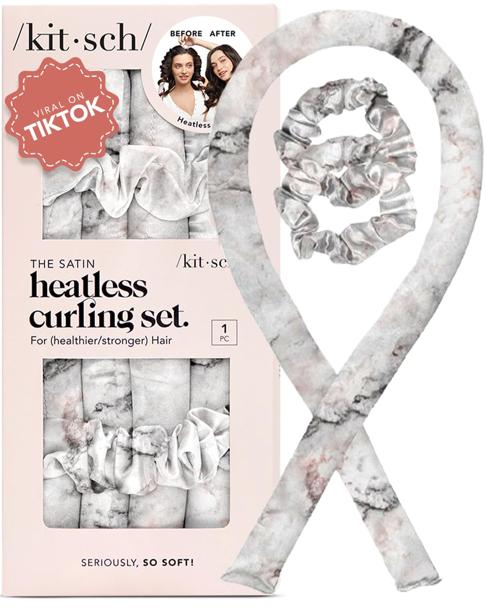 Kitsch Satin Heatless Curling Set for No-Heat Soft Curls | Overnight Hair Curlers & Curling Rod Headband, Frizz-Free Styling | Gentle Rollers for All Hair Types - 1 Pack (Charcoal)