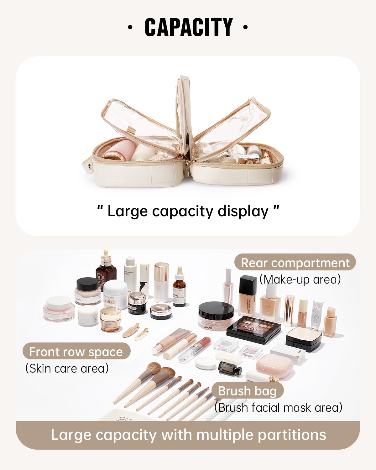 EACHY Travel Makeup Bag,Large Capacity Cosmetic Bags for Women,Waterproof Portable Pouch Open Flat Toiletry Bag Make up Organizer with Divider and Handle
