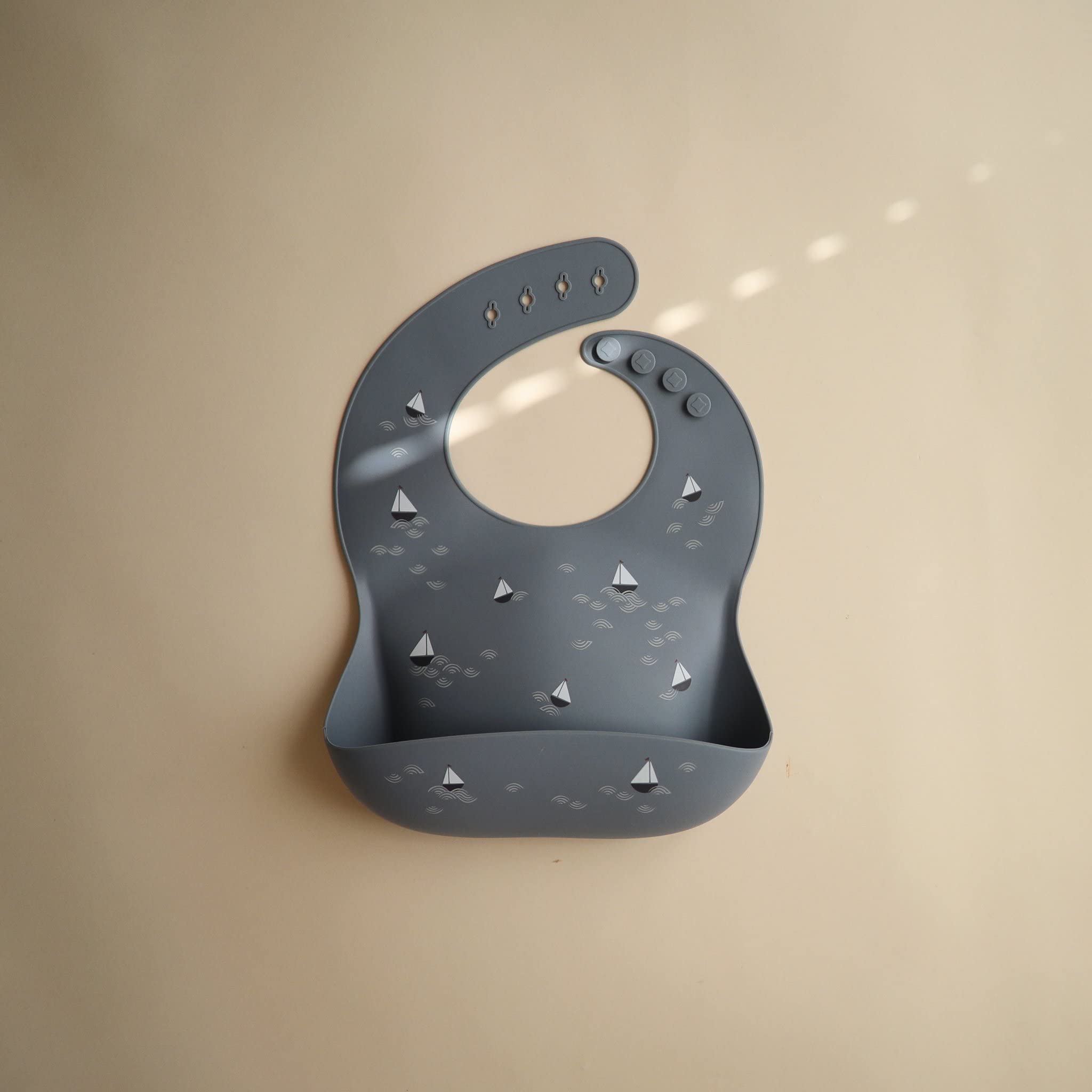 mushie Silicone Baby Bib | Adjustable Fit Waterproof Bibs (Whales)