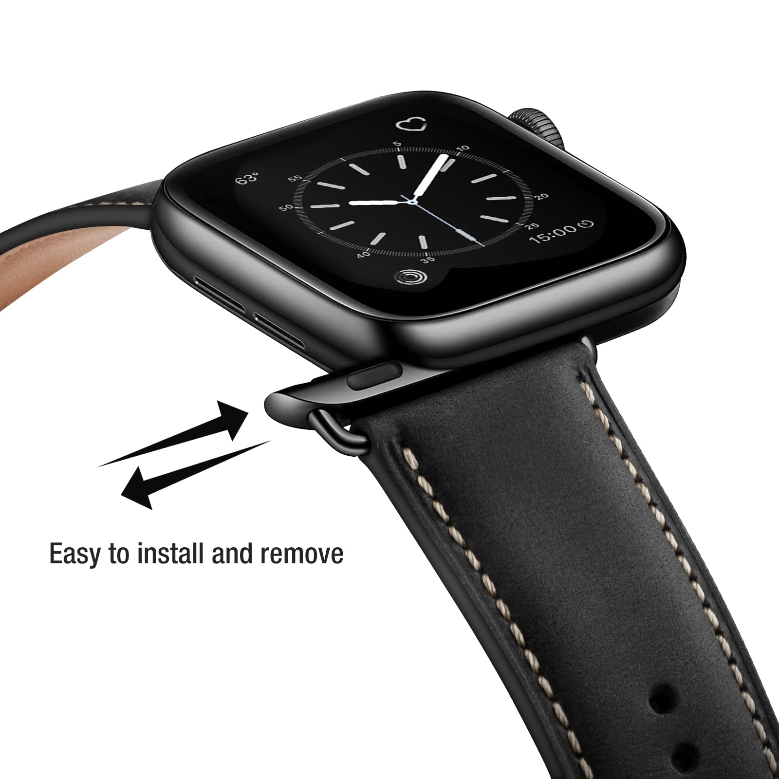Bestig Compatible with Apple Watch Band 49mm 46mm 45mm 44mm 42mm(Series 3 2 1) Apple Watch Leather Bands Genuine Leather for iWatch Strap Ultra Series 10 9 8 7 6 5 4 SE Women Man-Redbrown/Black