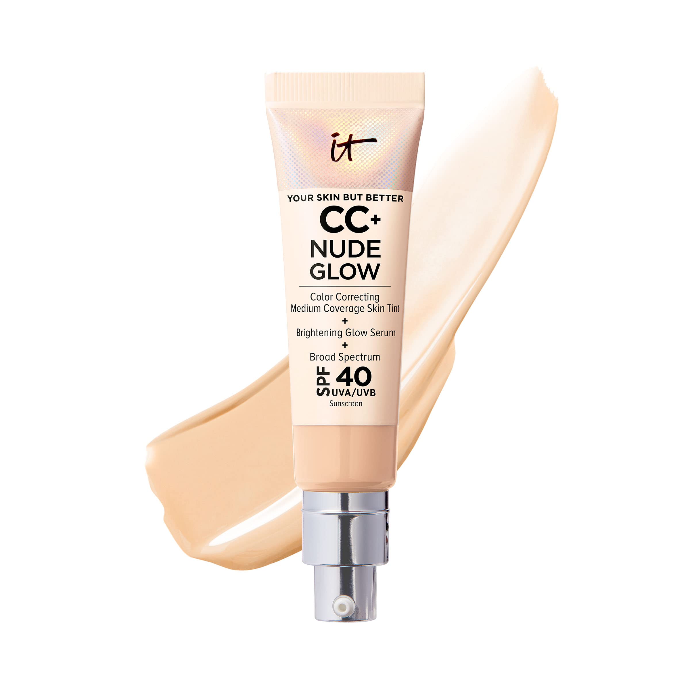 IT Cosmetics CC+ Nude Glow Lightweight Foundation + Glow Serum with SPF 40 - With Niacinamide, Hyaluronic Acid & Green Tea Extract - 1.08 fl oz