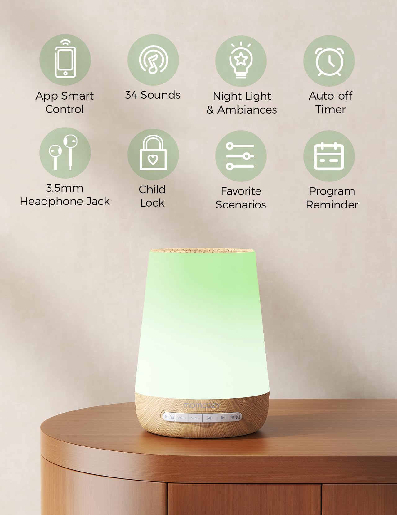 Baby Sound Machine, Momcozy White Noise Machine for Baby Sleeping with Night Light, Toddler Sleep Trainer 34 Soothing Sleep Sounds, Timer, App Remote Control, Personal Sleep Routine Alarm Clock(Blue)