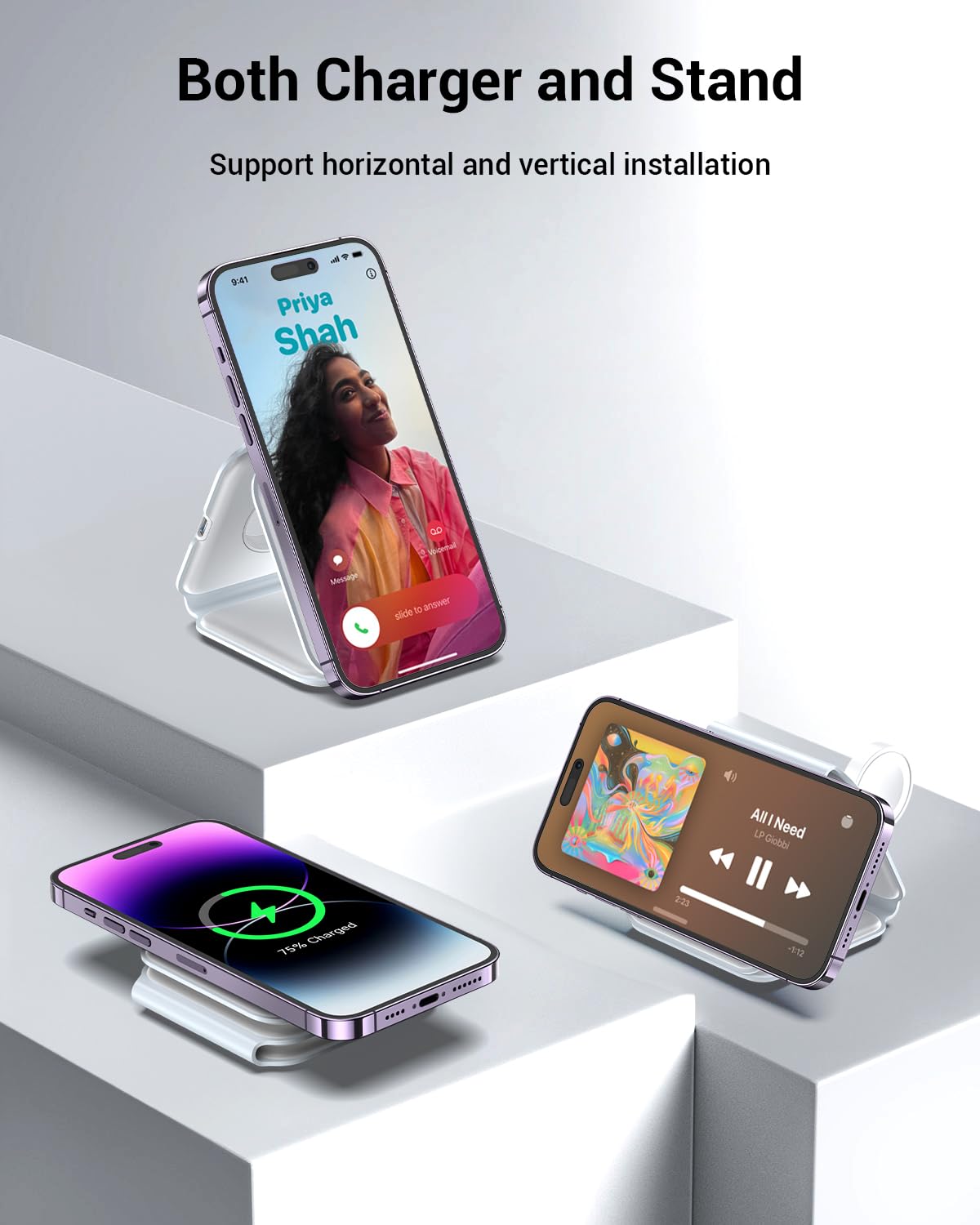 Wireless Charger, Magnetic Foldable 3 in 1 Mag-Safe Charger, Fast Travel Wireless Charging Station for iPhone 16/15/14/13/12/ Series,for iWatch,for AirPods (Adapter Included)