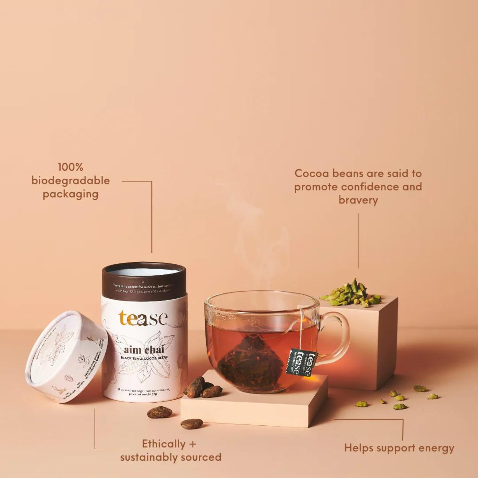 Tease Tea Organic Tea Tube Gift Set | 15 Piece Botanical Pyramid Tea Bag Infuser Sachets Loose Leaf Support Citrusy Blend with Rooibos, Peppermint, Valerian Root Caffeine Free 37g (Golden Slumbers)