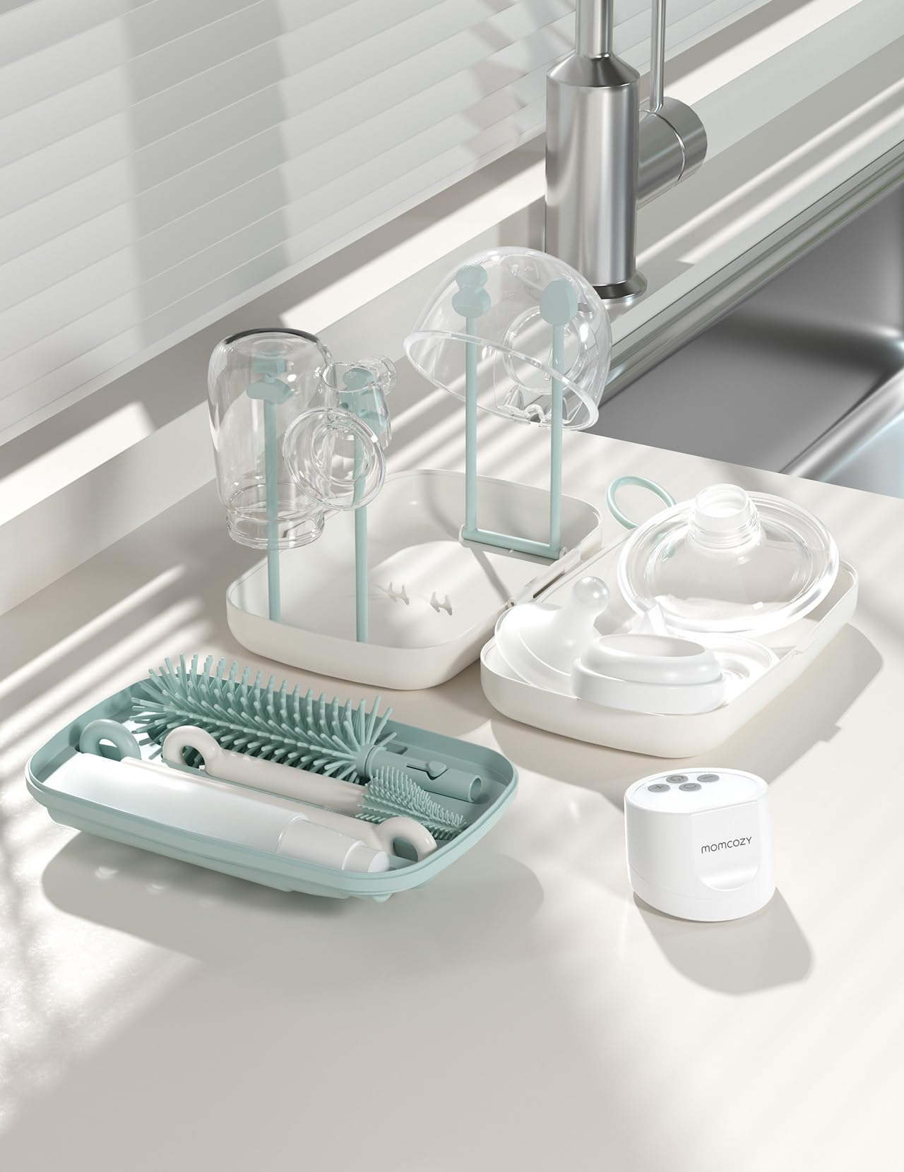 Momcozy Bottle Brush Kit, Innovative Push-Press Design for Better Cleaning - Baby Bottle Cleaner Brush for Baby Bottle, Breast Pumps, Nipples, and More - Can Generate Foam for Better Cleaning, Pink