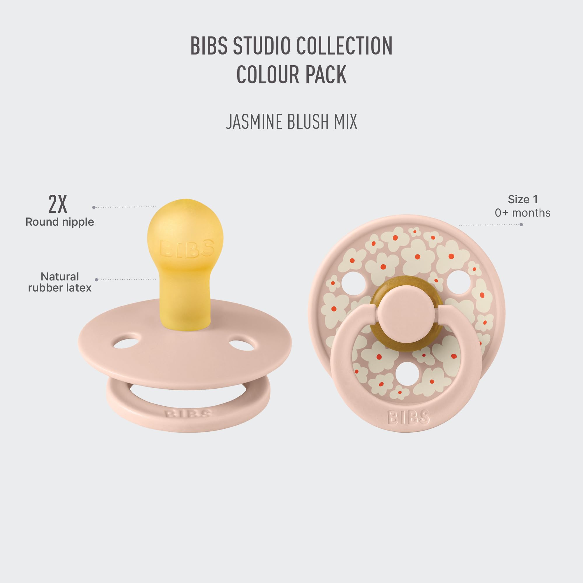 BIBS Pacifiers - Studio Collection | Natural Rubber Baby Pacifier | Set of 2 BPA-Free Soothers | Made in Denmark | (Blush mix, 0-6 Months)