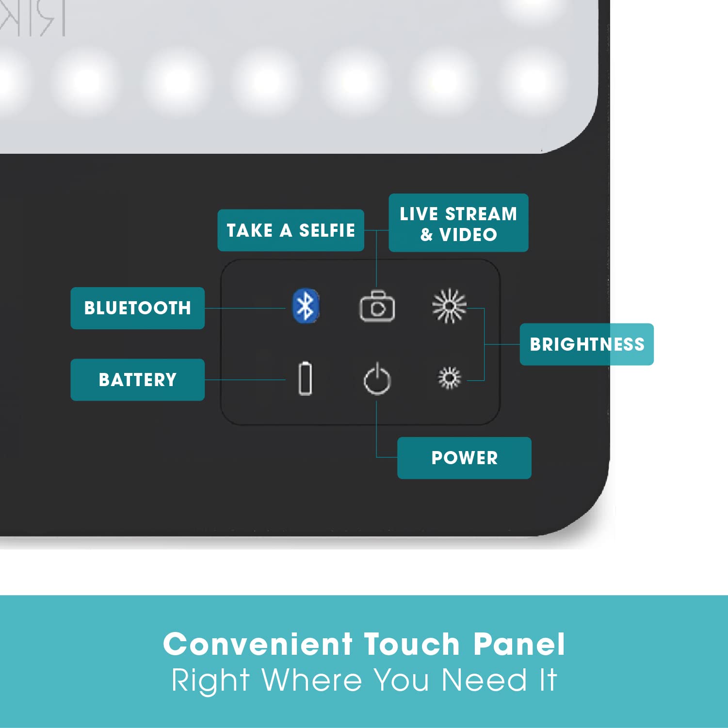 Glamcor Riki Skinny Smart Vanity Mirror with HD LEDs, Magnifying Mirror Attachment, Phone Holder and Bluetooth Control (Champagne Gold, 5X Magnification)