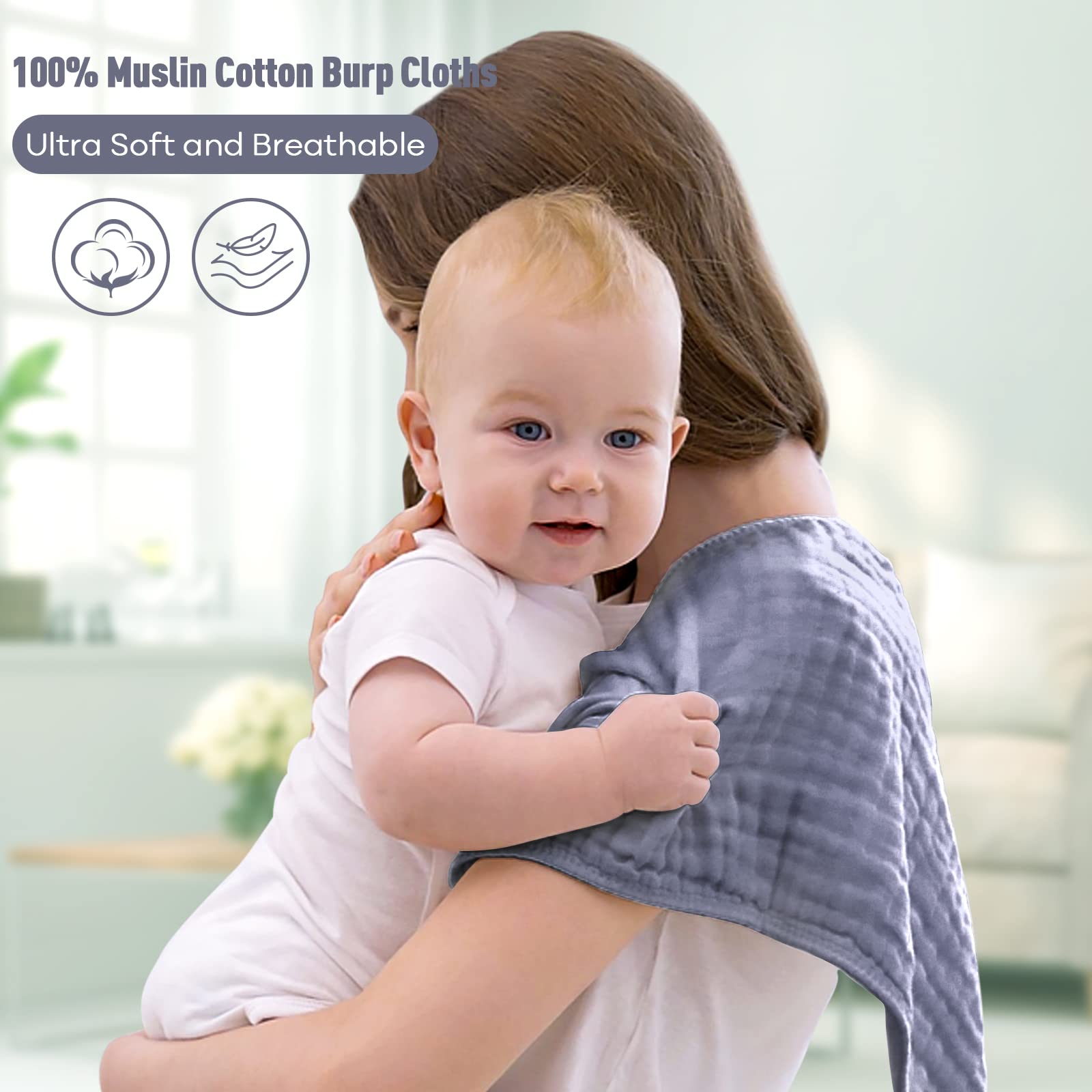 Yoofoss Muslin Burp Cloths for Baby 10 Pack 100% Cotton Baby Washcloths for Boys Girls Large 20&