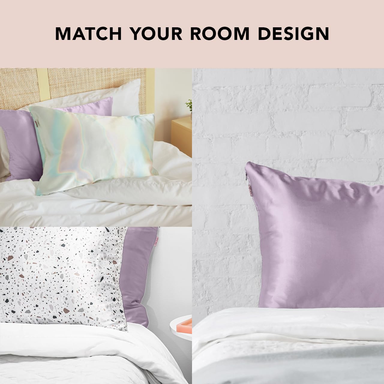 Kitsch Satin Pillowcase with Zipper for Hair & Skin, Softer Than Silk Pillow Cases Queen, Smooth Pillow Covers, Machine Washable, Wrinkle-Free, Cooling Satin Pillow Cases Standard Size 19"x26", Ivory