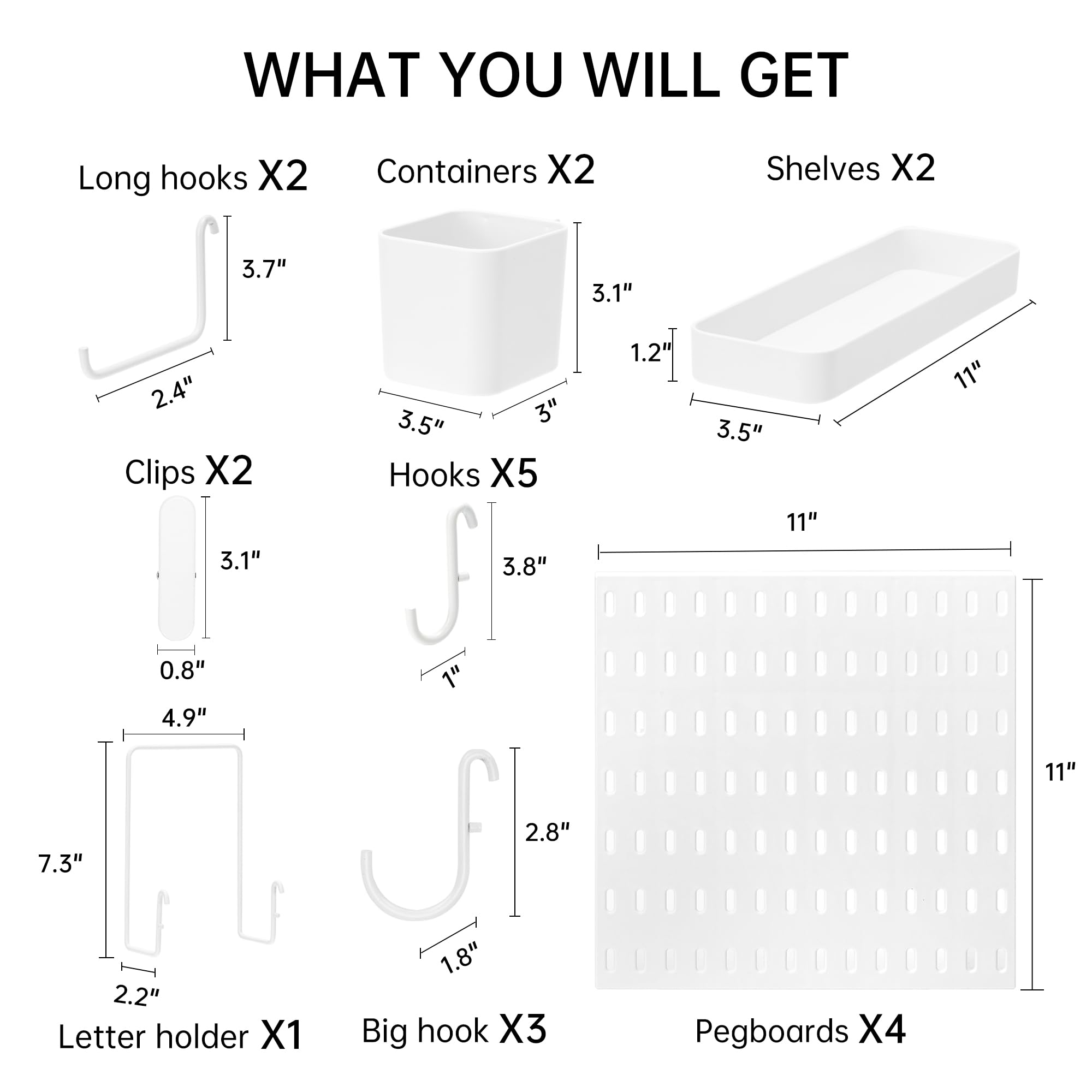 VUSIGN Pegboard Combination Wall Organizer Kit, 4 Pieces Pegboards and 17 Accessories Modular Hanging, Wall Mount Display Peg Board Panel Kits for Bedroom, Home, Office, Bathroom, 22" x 22", Pink