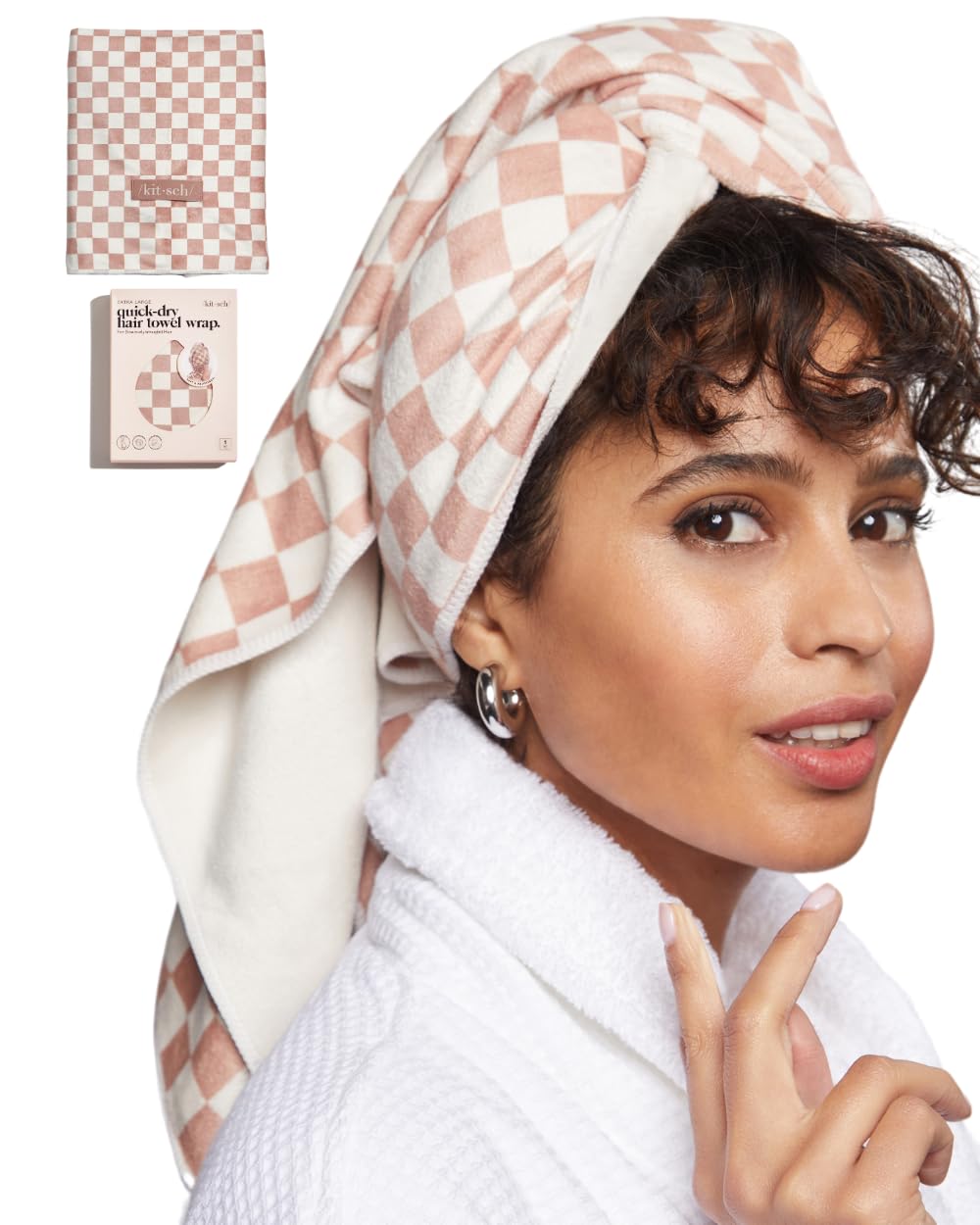 Kitsch Microfiber Hair Towel Wrap - Quick Dry Curly Hair Wraps for Women Wet Hair | Microfiber Towel for Hair | Hair Drying Towel Wrap | Hair Towels for Women | Hair Turban for Wet Hair (Blush)