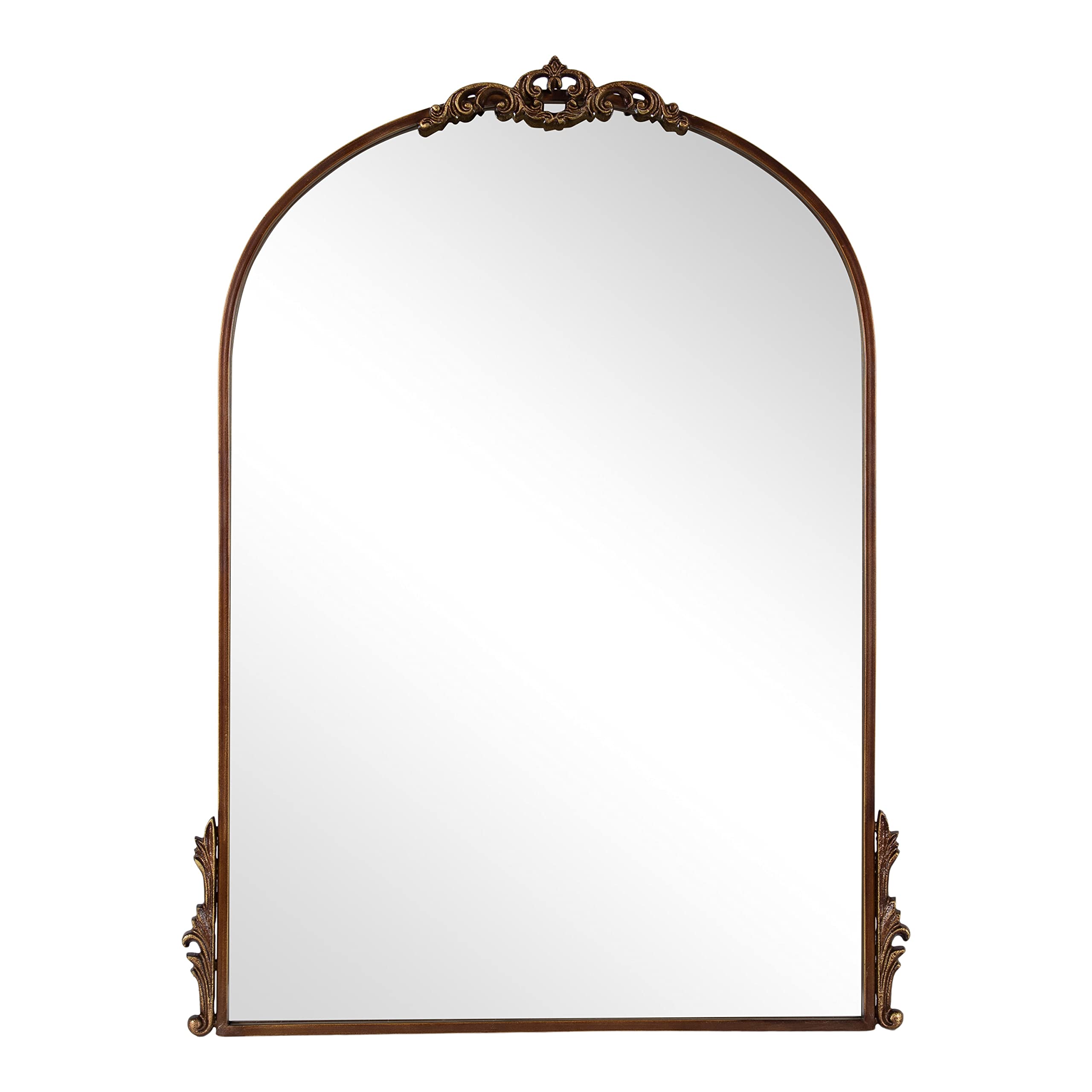 Kate and Laurel Myrcelle Traditional Arched Mirror, 25 x 33, Gold, Decorative Large Arch Mirror with Ornate Garland Detailing Along The Crown and Edges of The Frame