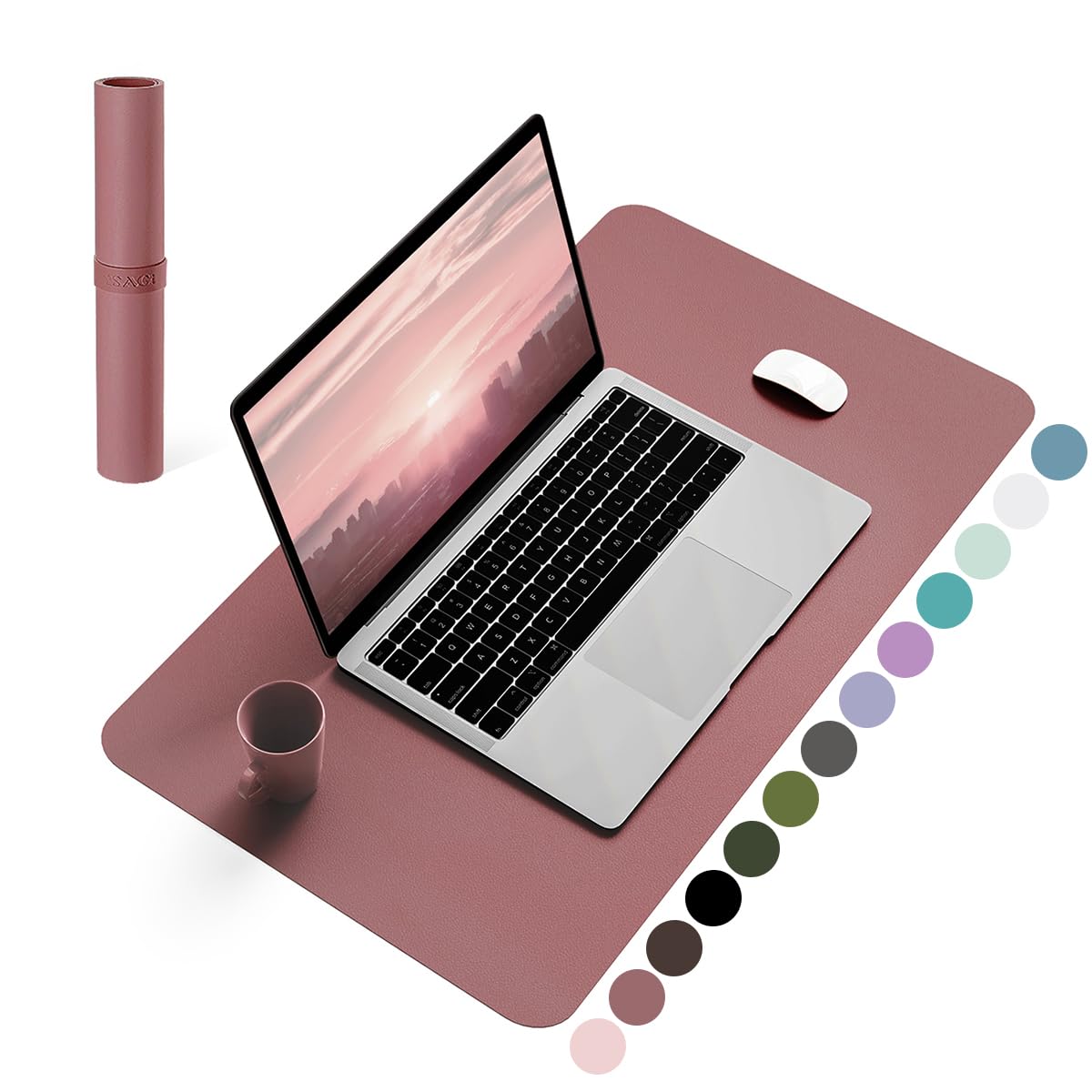 Non-Slip Desk Pad,Mouse Pad,Waterproof PVC Leather Desk Table Protector,Ultra Thin Large Desk Blotter, Easy Clean Laptop Desk Writing Mat for Office Work/Home/Decor(Pink, 23.6" x 13.7")