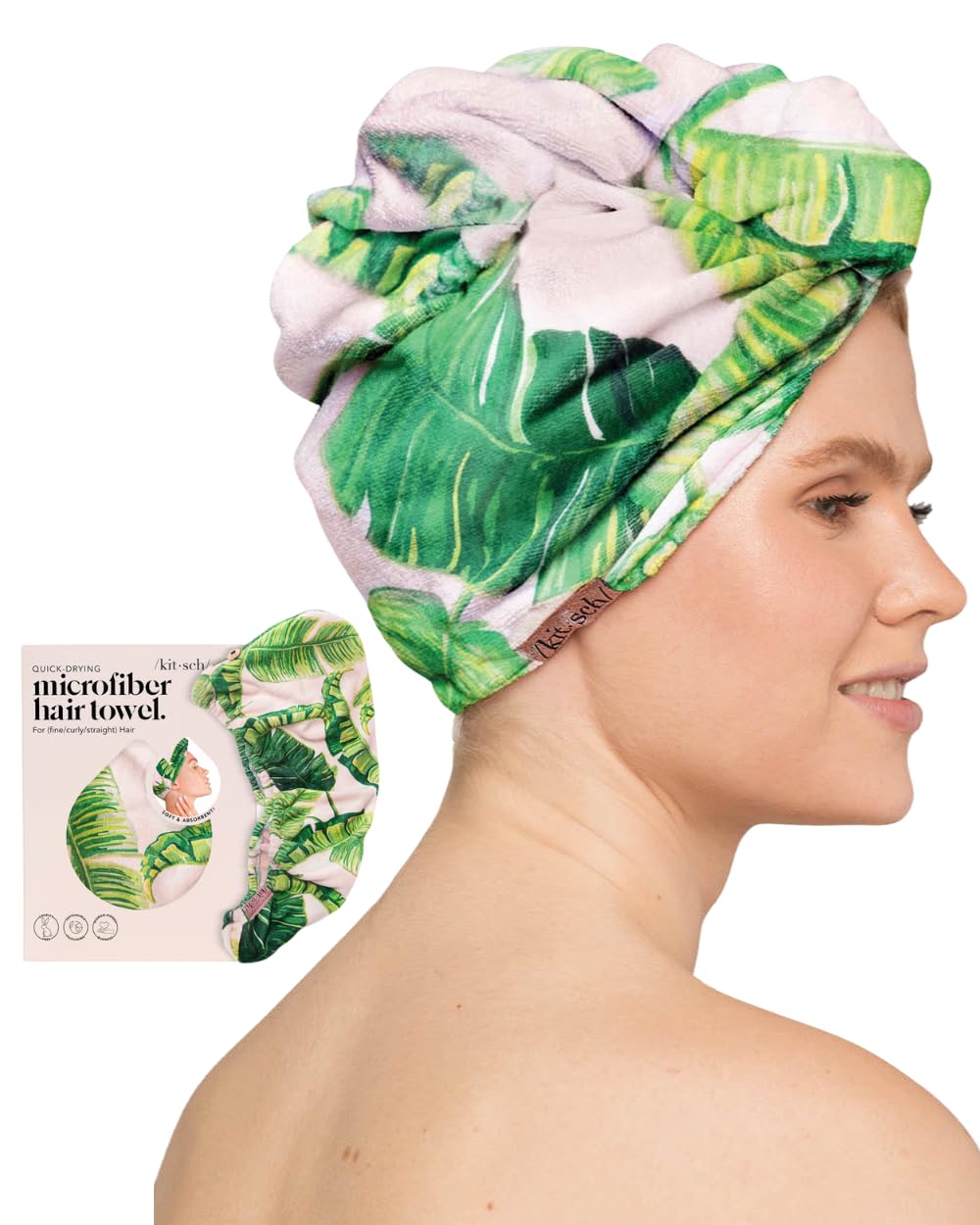 Kitsch Microfiber Hair Towel Wrap - Quick Dry Curly Hair Wraps for Women Wet Hair | Microfiber Towel for Hair | Hair Drying Towel Wrap | Hair Towels for Women | Hair Turban for Wet Hair (Blush)