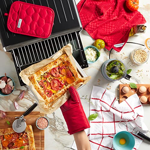KITCHENAID Quilted Cotton Terry Cloth Oven Mitt, Pot Holder, Kitchen Towel 4-Pack Set, Heat Resistant, Silicone Grip, Gift Set, Milkshake, 16"x26", 7"x13" & 7"x10"